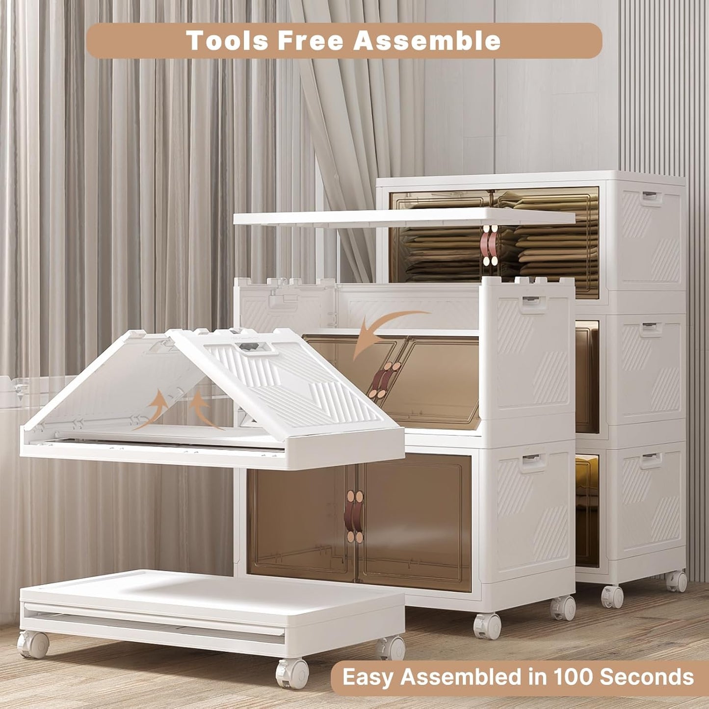 Extra Large Stackable Storage Bins with Lids and Wheels, Foldable Collapsible Closet Organizers,504QT-168QT/42GAL*3Pack Plastic Stackable Storage drawers for bedroom Dorm