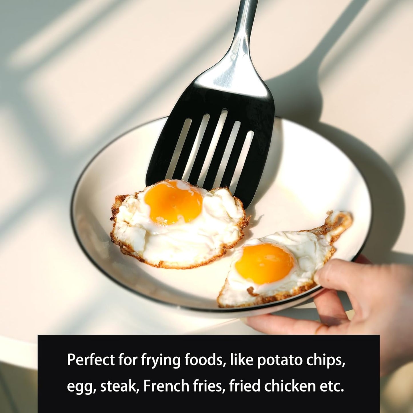 Brushed Slotted Stainless Steel Turner, Metal Spatulas for kitchen Use, Non-Slip Slotted Turner with Ergonomic Handle, Heavy Duty Cooking Utensils for Flipping Grilling Fish Eggs