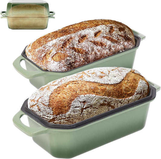 Bread Pan Cast Iron Loaf Pan with Lid 9x5 Inch Bread Loaf Pan for Baking Bread Enameled Cast Iron Sourdough Bread Pan