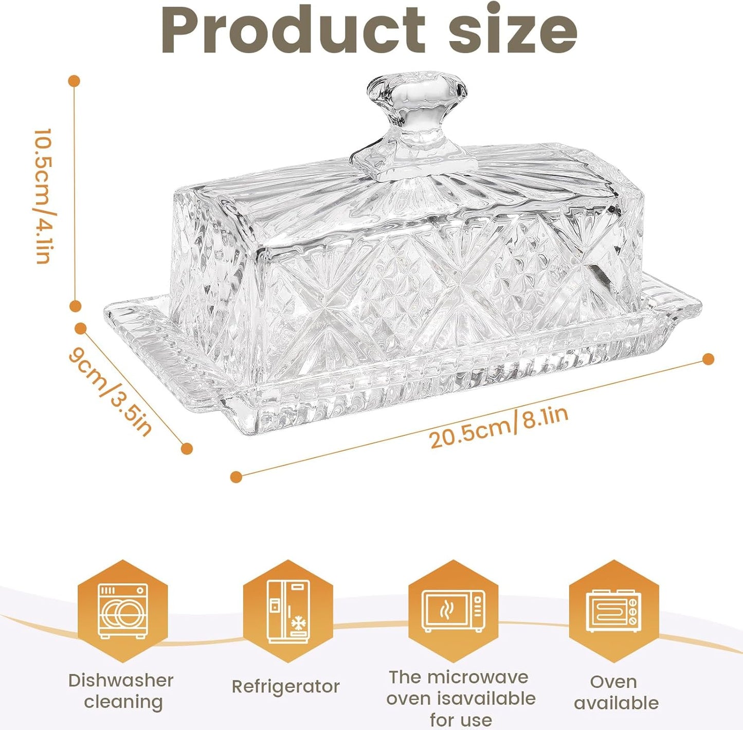 Butter Dish with Lid for Countertop,Glass Butter Container for Counter,Covered French Butter Tray,Large and Wide Butter Tray Holder for Fridge or Keepers on Counter (Clear-6)