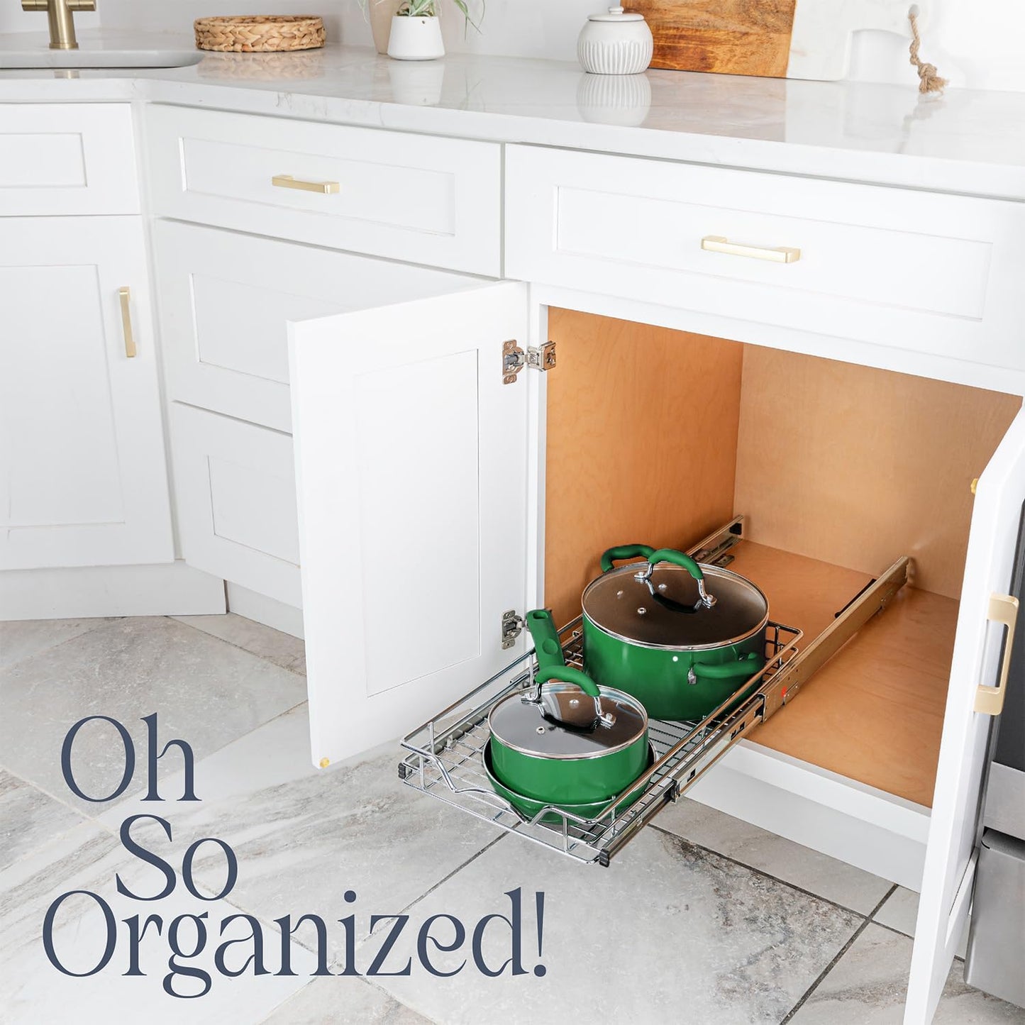 HOLDN’ STORAGE Pull Out Cabinet Organizer, Heavy Duty Caddy w/Lifetime Limited Warranty - 28”W x 21”D - Requires At Least 29-1/4” Cabinet Opening, Steel Metal Cabinet Drawers Slide Out, Chrome