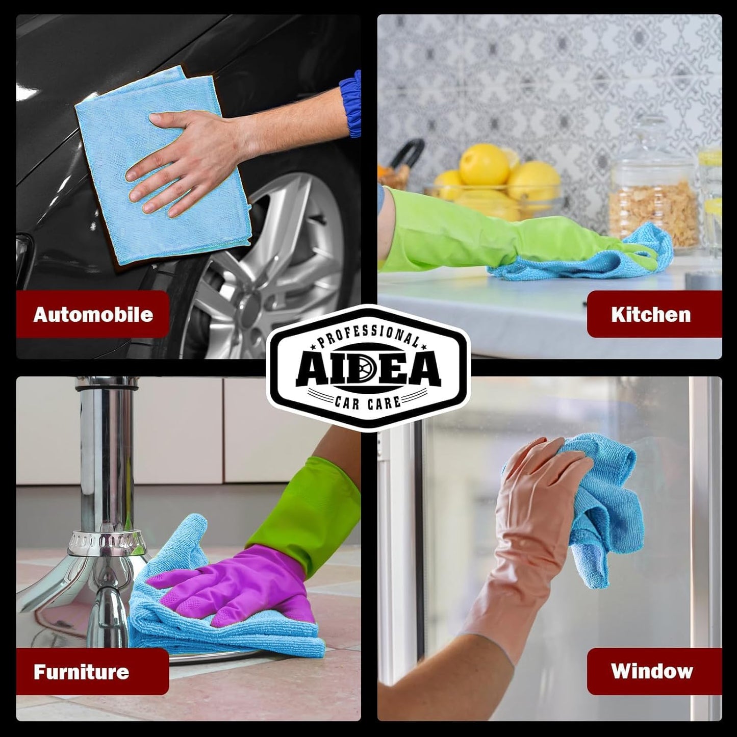 AIDEA Microfiber Cleaning Cloth Blue,150PK, Shop Rags, Microfiber Towels for Cars, Dusting Cloth Lint Free Rags, Absorbent Towels for SUVs, House, Kitchen, Mechanic, Workshops, 12"×12"
