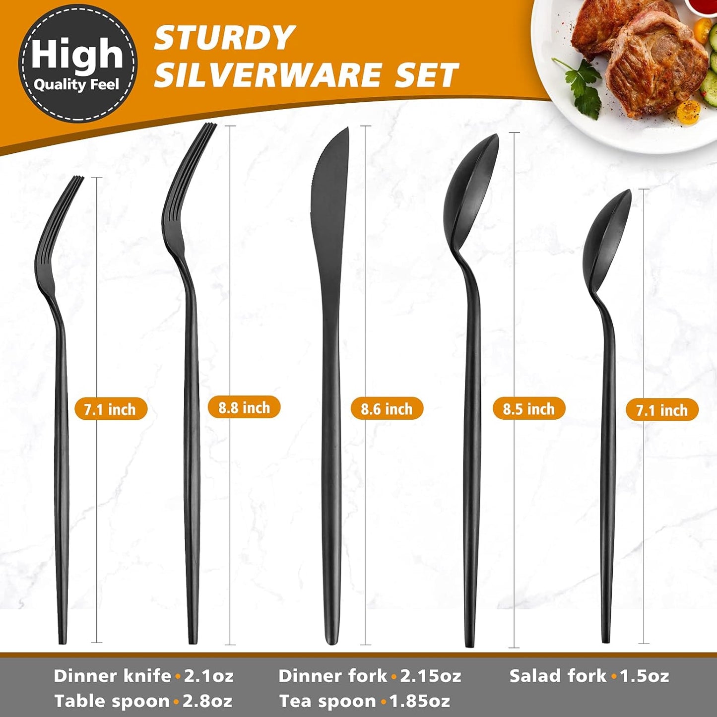 Matte Black Silverware Set, Oliviola 20-Piece Stainless Steel Flatware Cutlery Set Service for 4, Satin Finish Kitchen Utensil Set, Dishwasher Safe