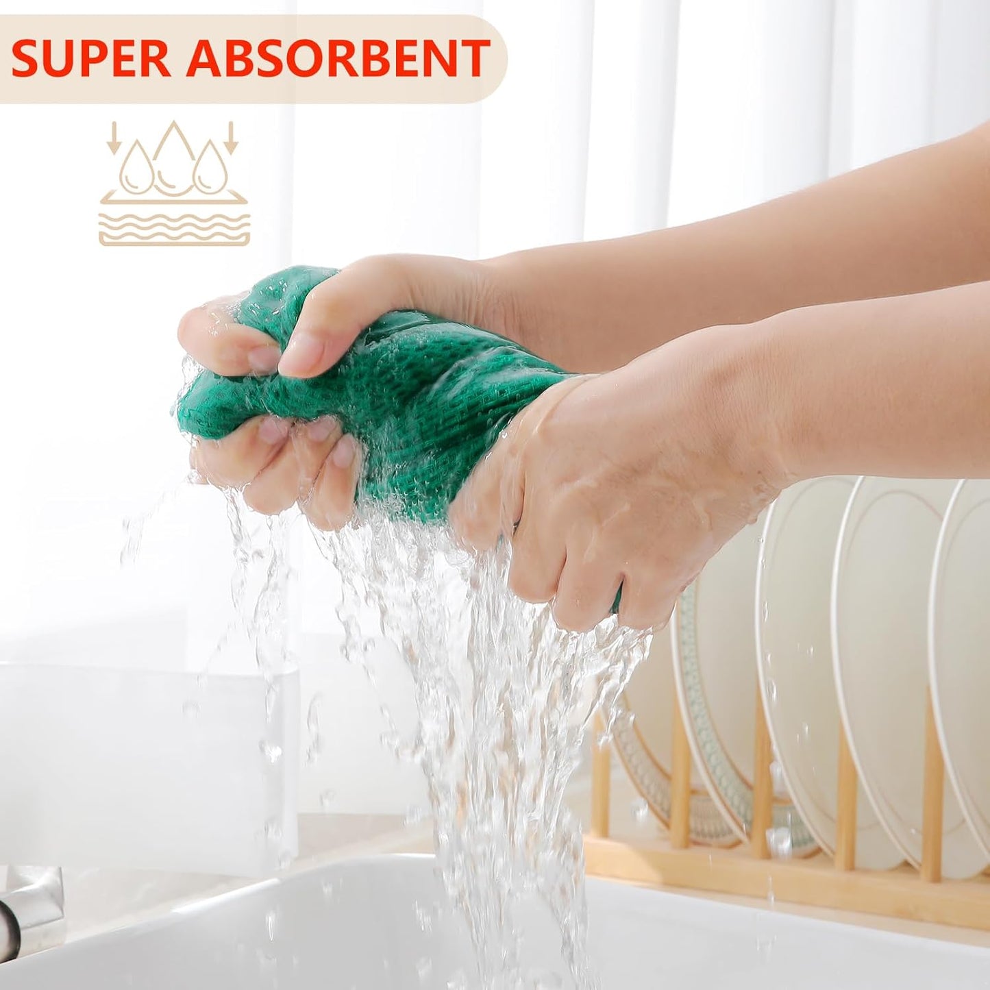 Homaxy 100% Cotton Waffle Weave Kitchen Dish Towels, Ultra Soft Absorbent Quick Drying Cleaning Towel, 13 x 28 Inches, 12-Pack, Dark Green