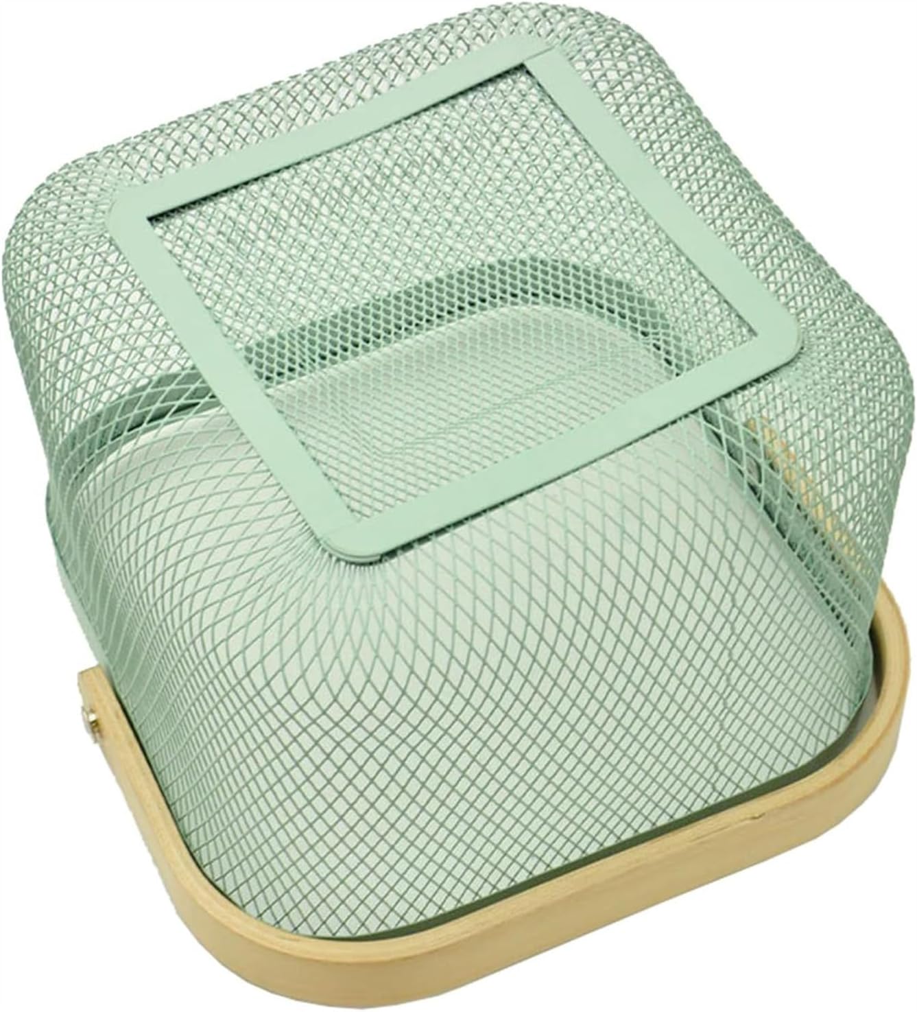 Metal Mesh Steel Basket, Storage Organizer Basket Multi-functional Hanging Kitchen Basket Fruit Basket Bin with Bamboo Handle, 9.84 x 10.2 x 7 inch, Mint Green