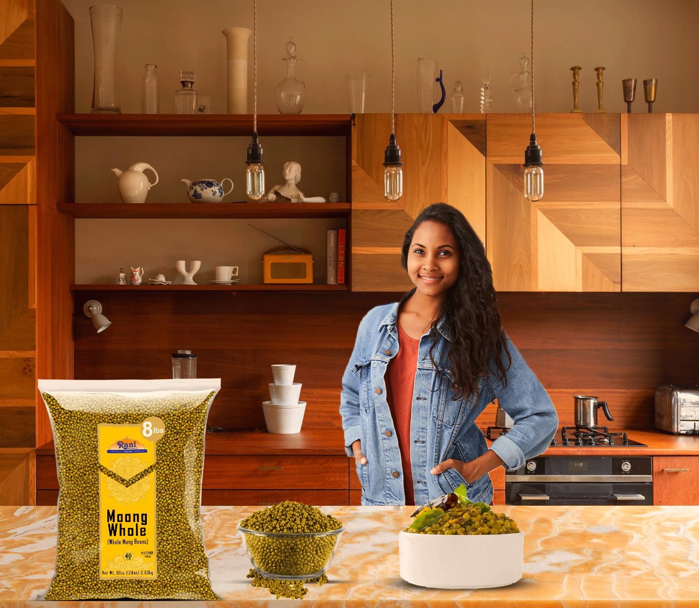 Rani Moong Whole (Ideal for cooking & sprouting, Whole Mung Beans with skin) Lentils Indian 128oz (8lbs) 3.63kg Bulk ~ All Natural | Gluten Friendly | Non-GMO | Kosher | Vegan | Indian Origin