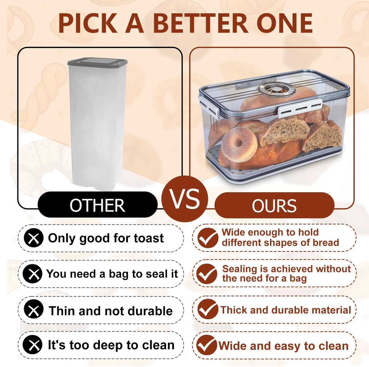 Airtight Bread Box for Kitchen Countertop,Plastic Bread Container,Bread Storage,Breadbox,Bread Storage for Homemade Bread,Fresh Bread Storage Container,Clear Bread Boxes,Bread Containers Storage