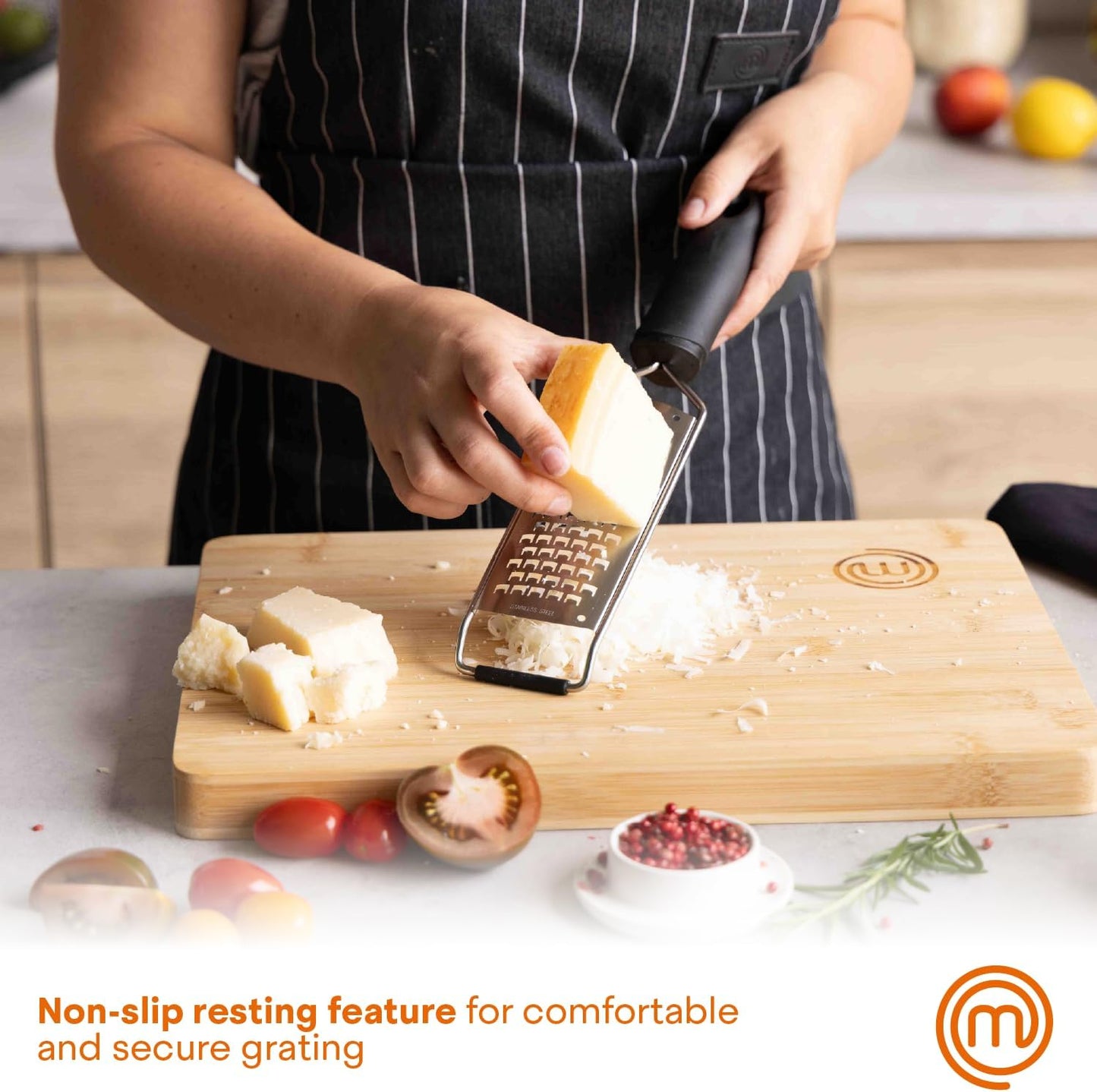 MasterChef Cheese Grater Handheld, Kitchen Food Shredder Tool for Grating Parmesan, Garlic, Ginger etc, Small Flat Zester Grater, Stainless Steel with Non Slip Rubber Foot and Easy Grip Handle