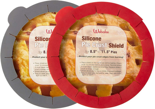 Webake Pie Crust Protector Shield Adjustable Pie Crust Shield Fits 11.5-9 Inch Pie Pan, European Food Grade Silicone Pinch Test Passed, for Baking Party Pie Tart, Pack of 2, Red and Grey