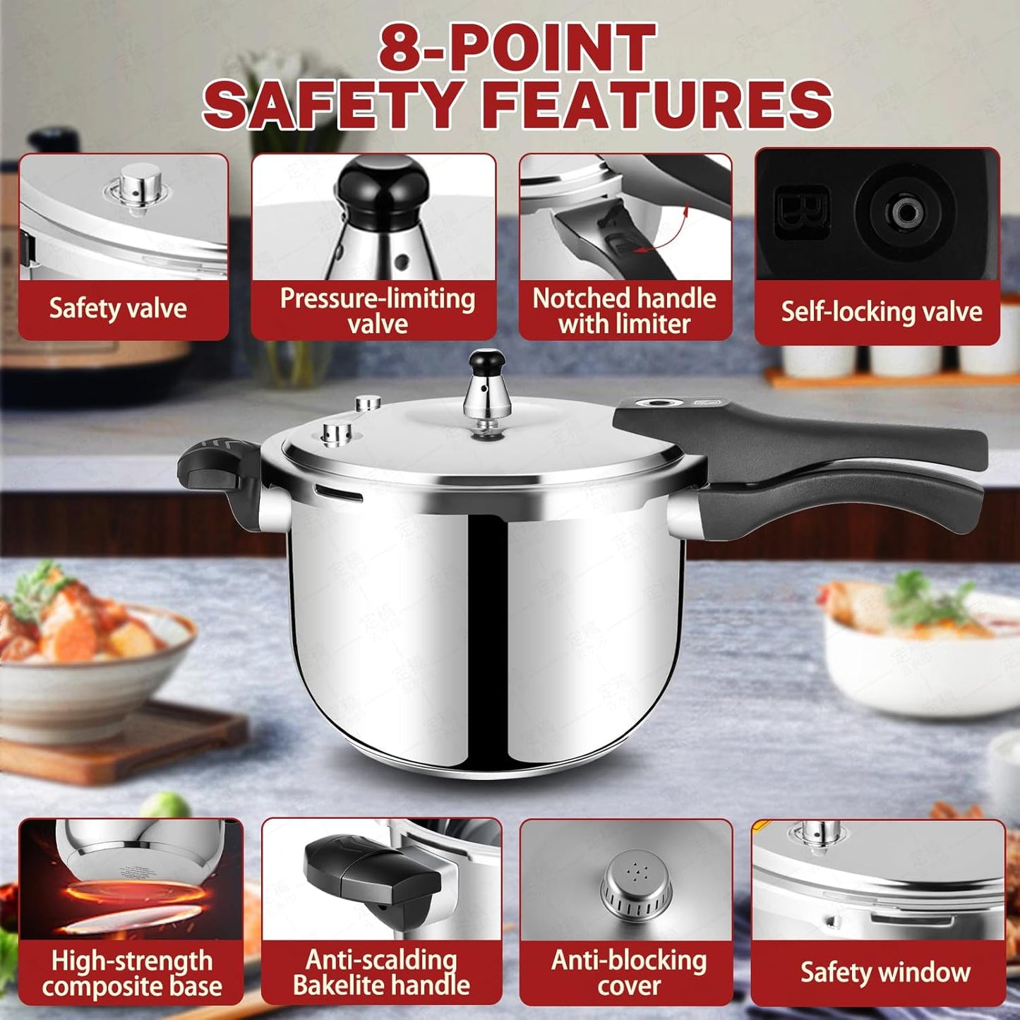 4 Quart Stainless Steel Pressure Cooker, Deeluban All Stovetops Induction Compatible Thickened Pressure Cooker with Spring Valve Safeguard Devices for Home and Commercial Use