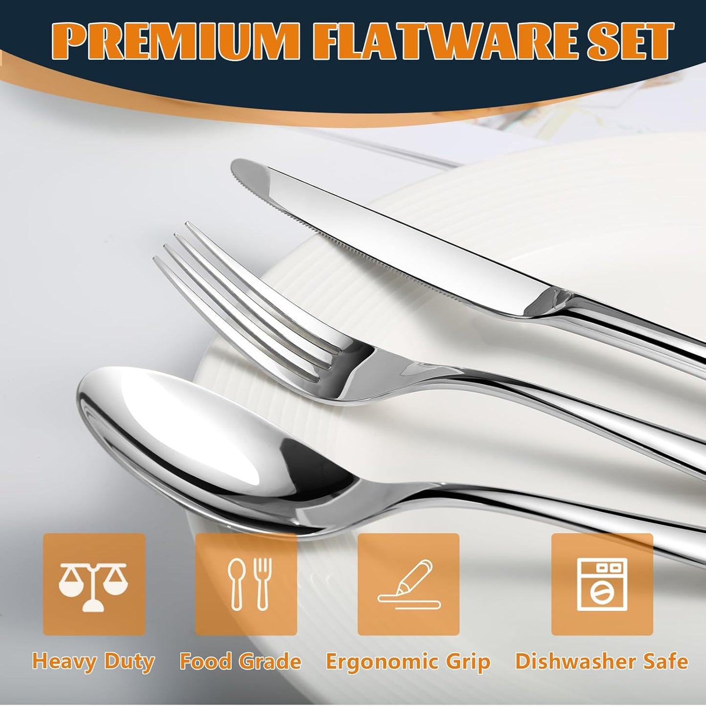 Silverware Set for 4, Heavy Duty Stainless Steel Cutlery Set Flatware Set,20 Piece Premium Silverware, Mirror Polished Modern Cutlery include Fork Knife Spoon Set,Dishwasher Safe