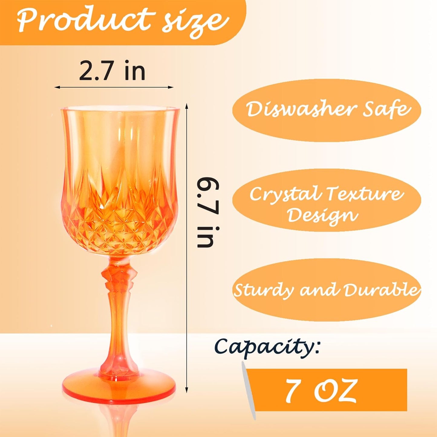 Plastic Wine Glasses，Plastic Goblets Vintage Style Cordial Drinking Glasses for Wedding Reception, Grand Event Party Supplies (24, Pumpkin orange)