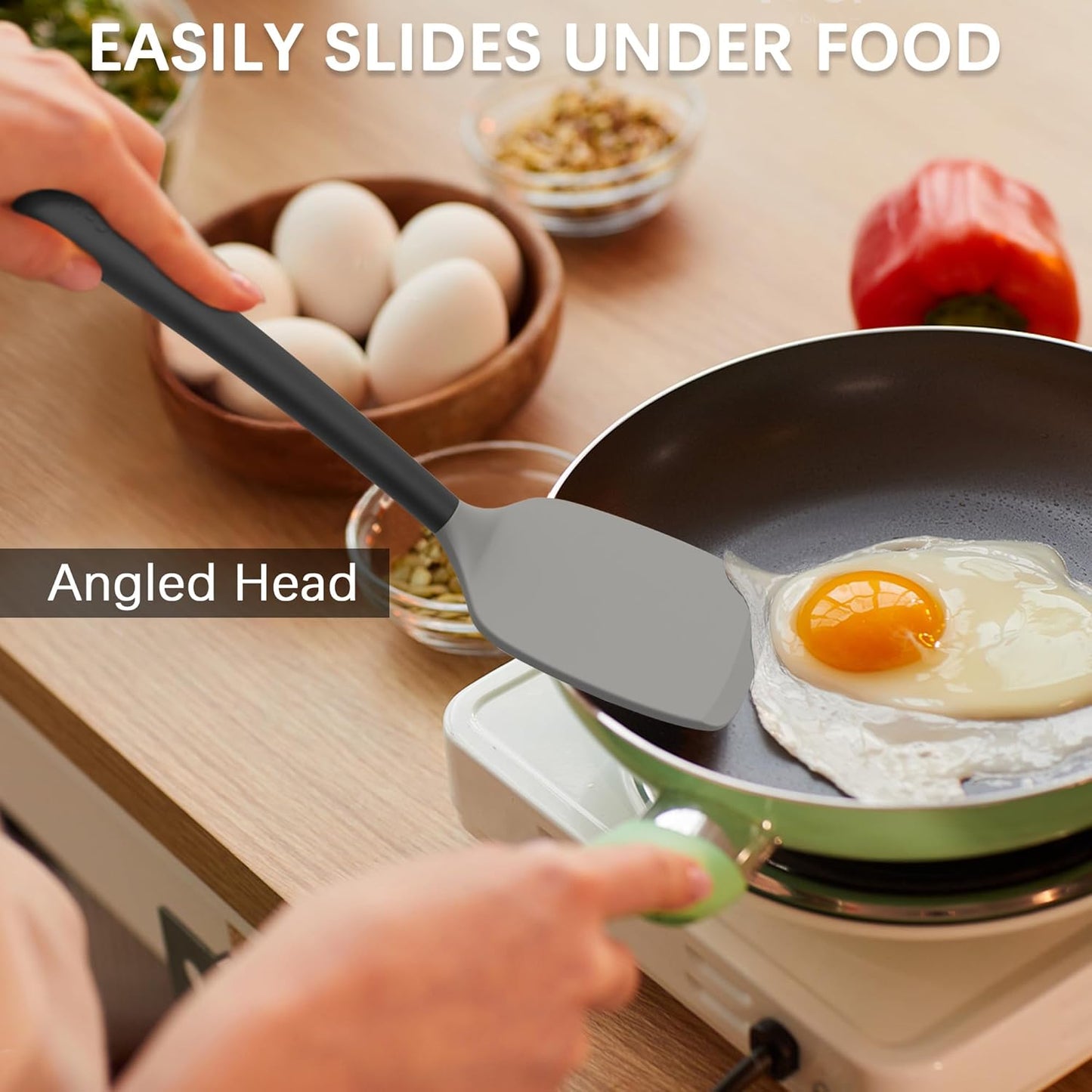 Coukre 2 Pack Silicone Spatula Set, High Heat Resistant, BPA Free Kitchen Spatula, Solid & Slotted Turner for Non-Stick Pans, Sautéing, and Flipping (2, Gray)