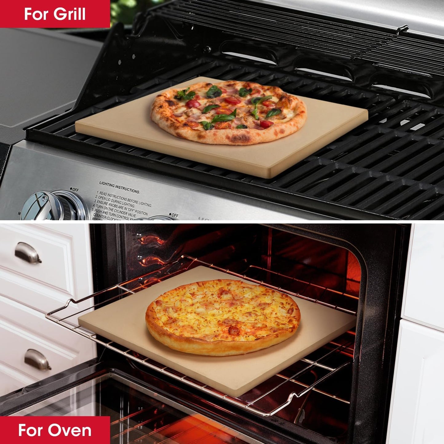 Unicook Pizza Stone for Oven and Grill, 12 inch Square Bread Baking Stone, Cordierite Baking Pan, Thermal Shock Resistant, Making Crispy Crust Pizzas, Bread, Cookie and More