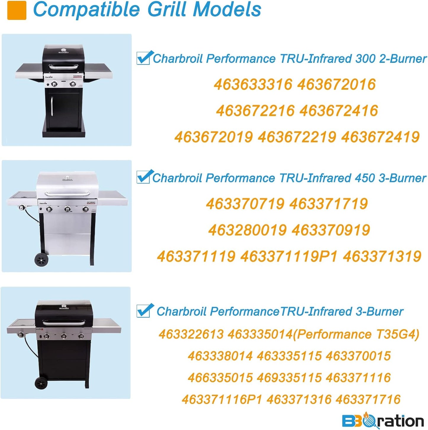 17" Grill Grate for Charbroil Performance TRU-Infrared 450 3-Burner 463370719 463371719 463371116 463371316 463371716, Porcelain Steel Emitter for Charbroil Grill Replacement Parts