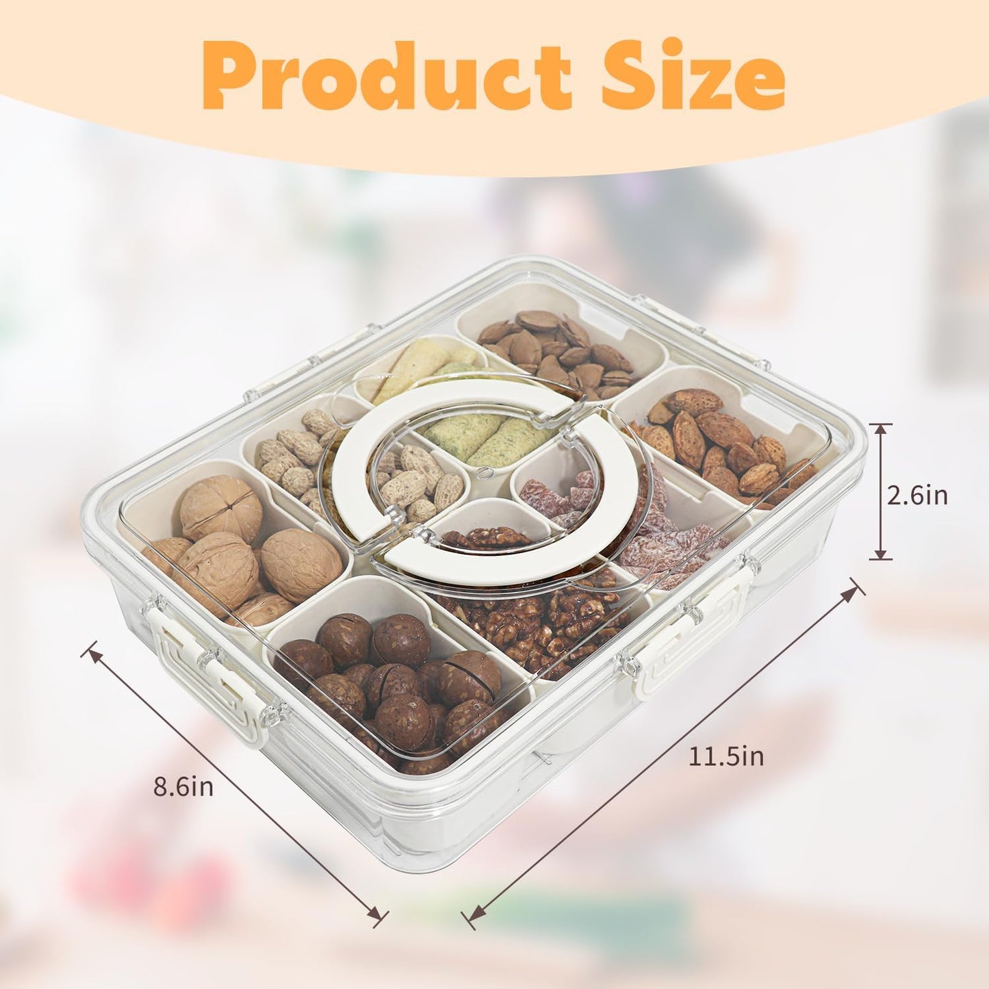 Divided Serving Tray with Lid and Handle,8 Compartments Snacks Box,Snack Fruit Tray,Veggie Tray,Portable Platter for Candy Fruits Nuts Snack Party Entertaining Picnic(2 PCS)