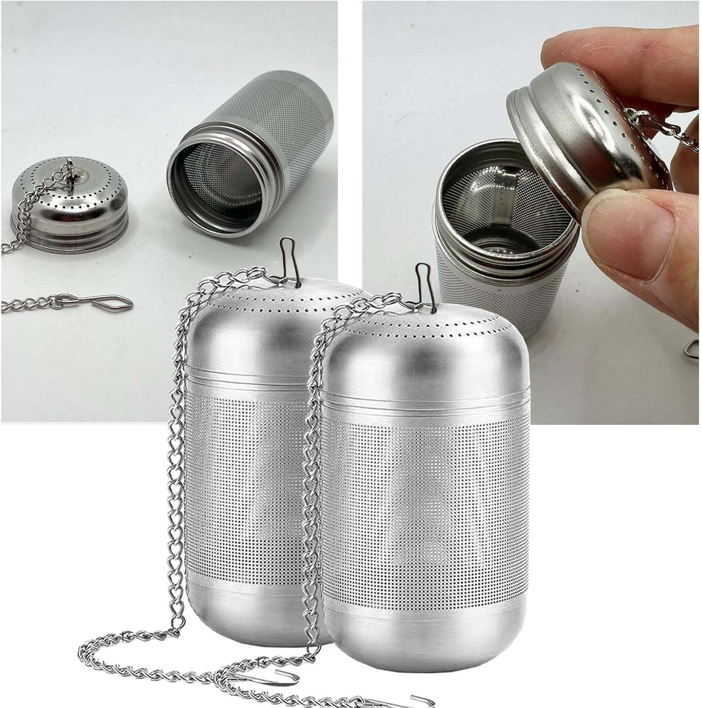 2 Pcs Tea Infuser for Loose Leaf & Fruit Infuser Insert – Extra Fine Mesh Strainer, 316 Stainless Steel with Screw-Top Lid, Reusable Filter for Herbs, Lemon, Cucumber, Coffee & Spices