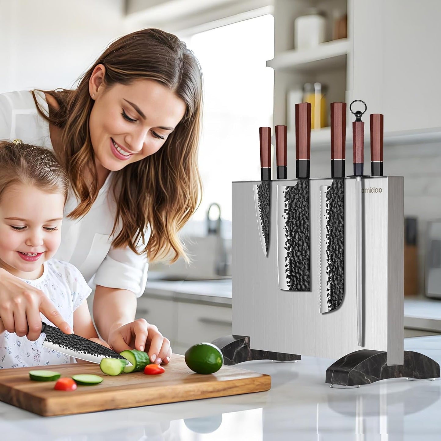 Magnetic Knife Block,Stainless Steel Magnetic Knife Holder Stand for Kitchen Counter,Strong Double Sided Magnet Knife Storage Rack