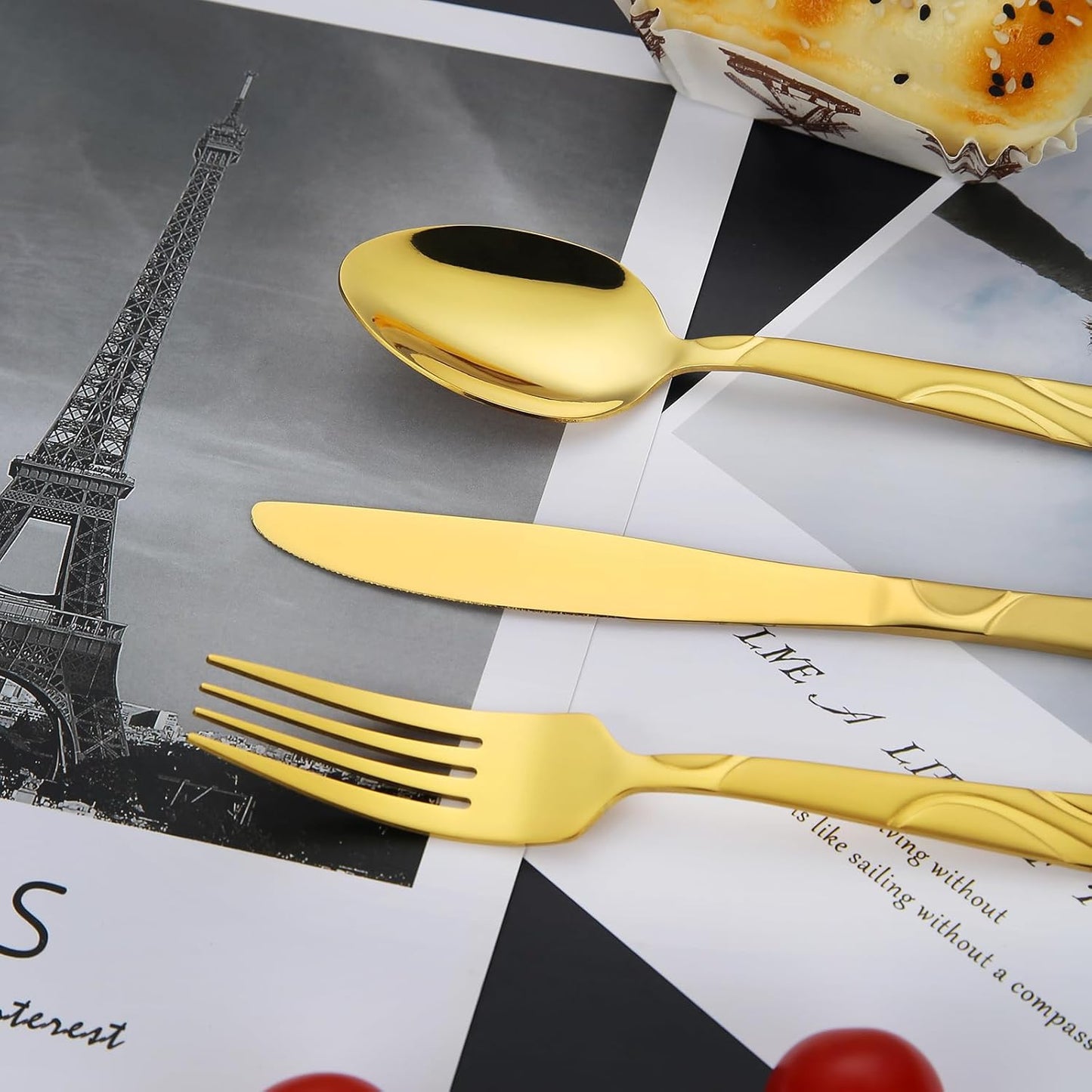 30 Pieces Gold Flatware Silverware Set, Stainless Steel Fork Spoon Knife Set Service for 6, Food Grade Cutlery Set 30-piece, Dishwasher Safe