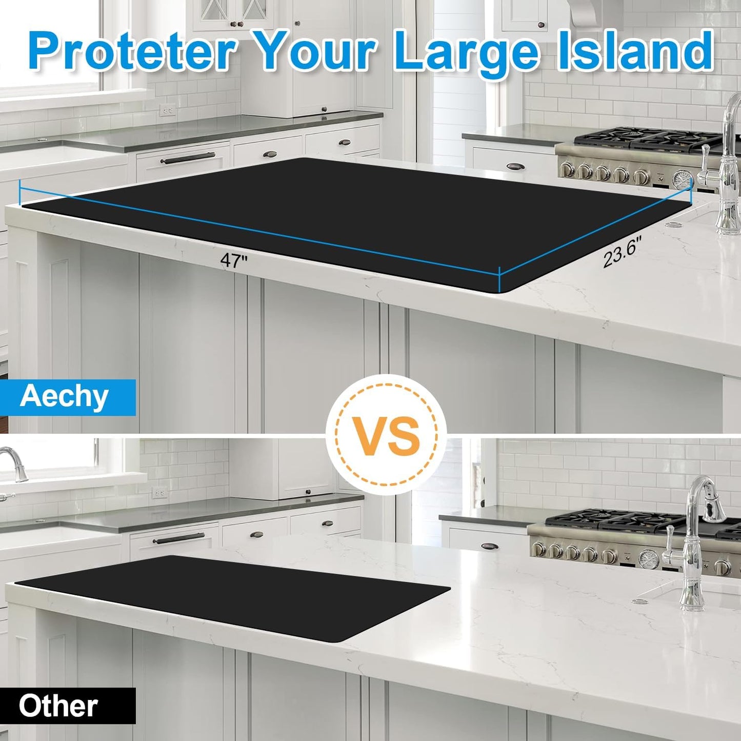 AECHY Silicone Mats for Kitchen Counter 47"x23.6"x0.08”, Largest Heat Resistant Mat Shipped Rolled Up Kitchen Island Silicone Countertop Protector Mat Nonslip Extra Large Counter Mat, Black