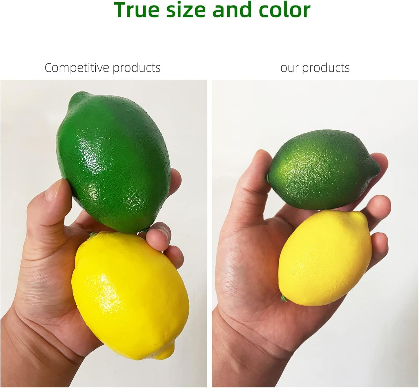 Fake Fruit Artificial Lemons, 3.1''×2.2'' Faux Lemon Fake Limes with Leaves, Lifelike Fake Lemon Decor for Kitchen Table Cabinet Party, Plastic Fruits Photography Prop 36PCS
