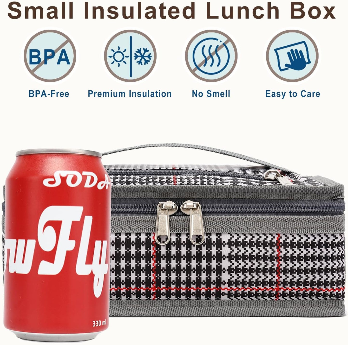 FlowFly Small Insulated Lunch box Portable Soft Bag Mini Cooler Thermal Meal Tote Kit with Handle for Work & School (W&B)