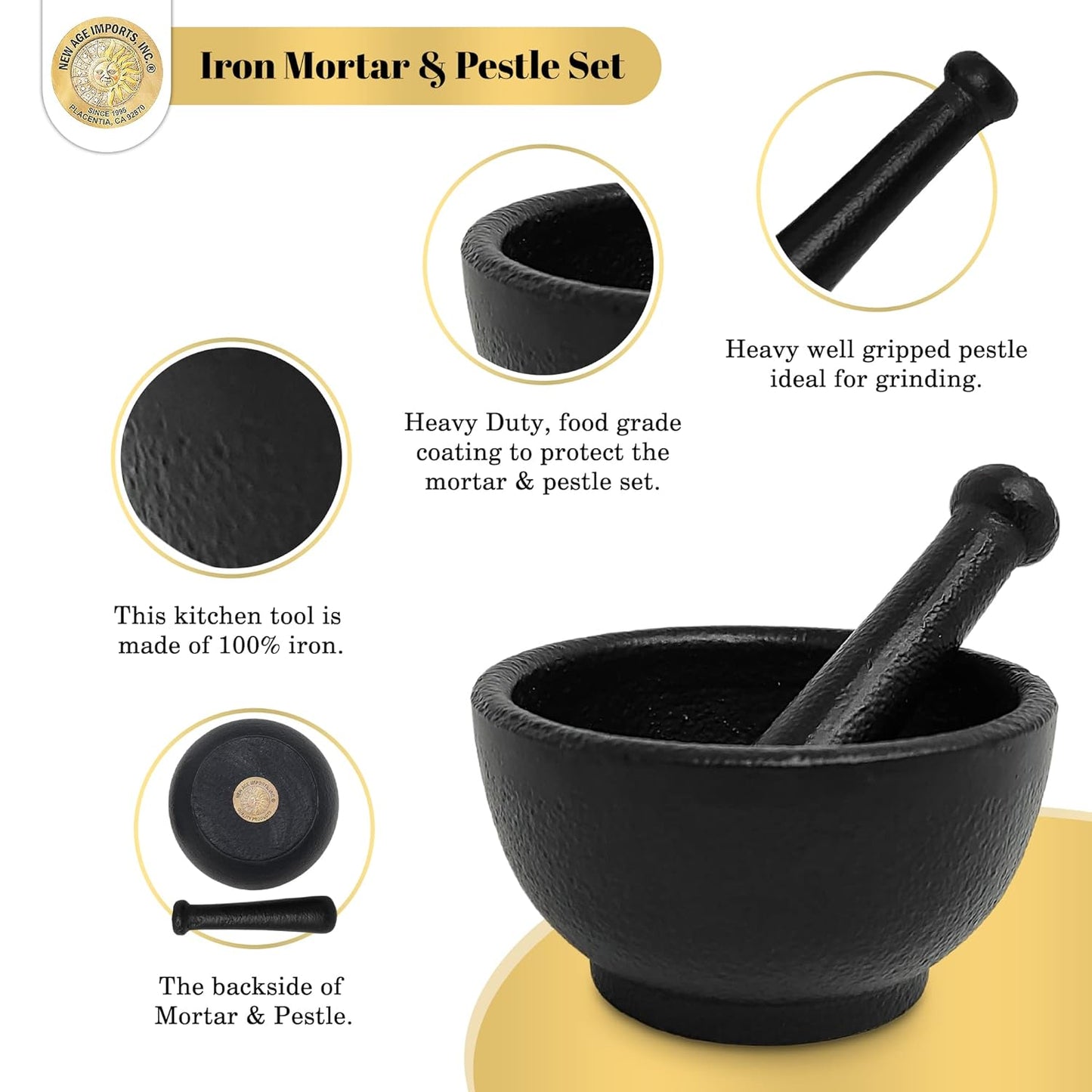 Cast Iron Cauldron Mortar and Pestle Set (MP1- Cast Iron MP 3")