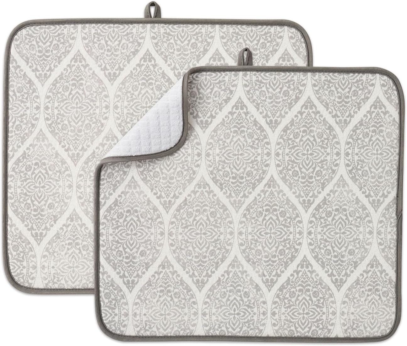 FRESHMINT Printed Dish Drying Mats for Kitchen Counter 2 Pack Absorbent Reversible Drying Mats Microfiber Kitchen Countertop Protector Dishes Drying Pad Extra Large 18"x16" Dish Mat