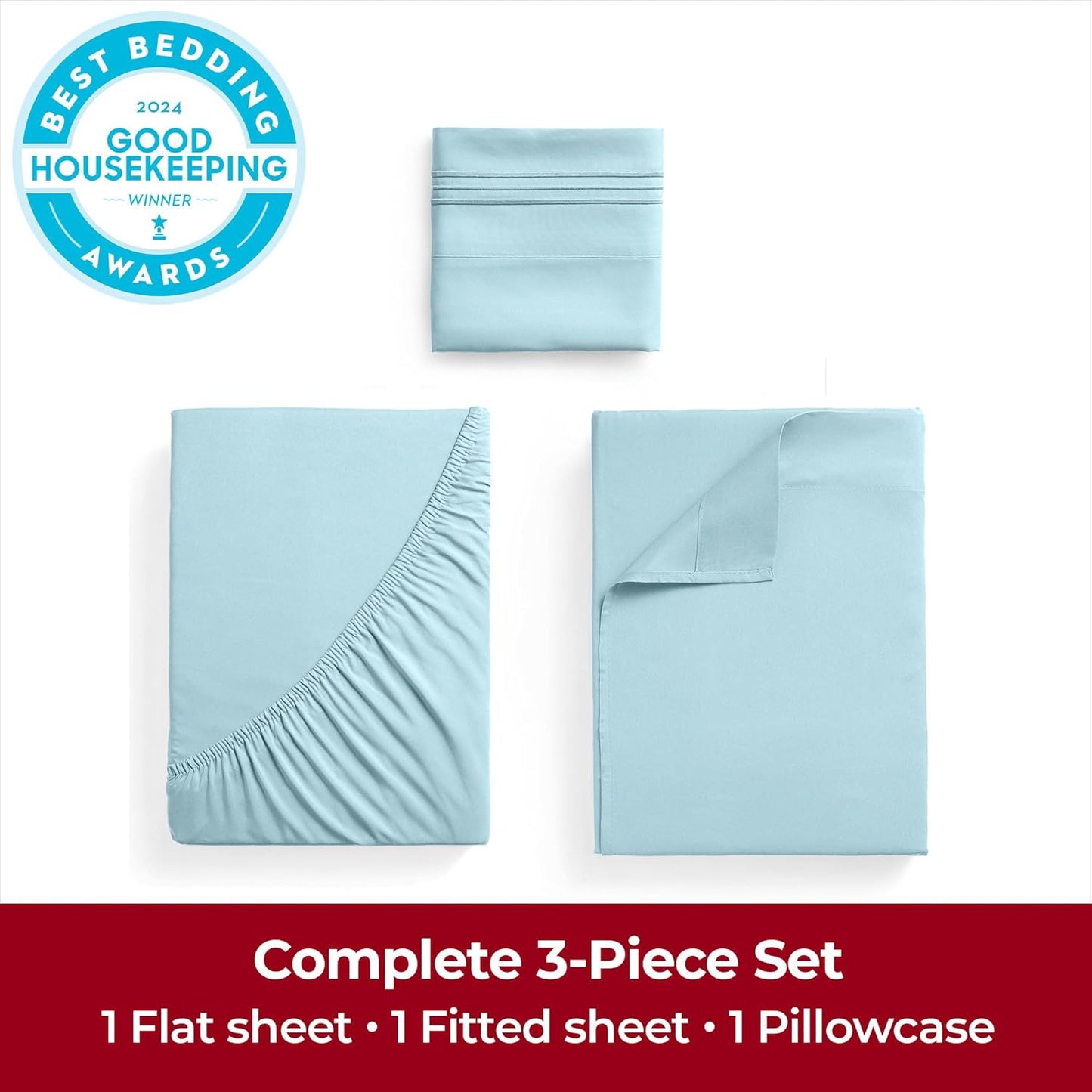 Mellanni Twin XL Sheets Set - 3 PC Iconic Collection Bedding - Hotel Luxury, Extra Soft, Cooling Bed Sheets - Wrinkle, Fade, Stain Resistant (Twin Extra Long, Aqua)