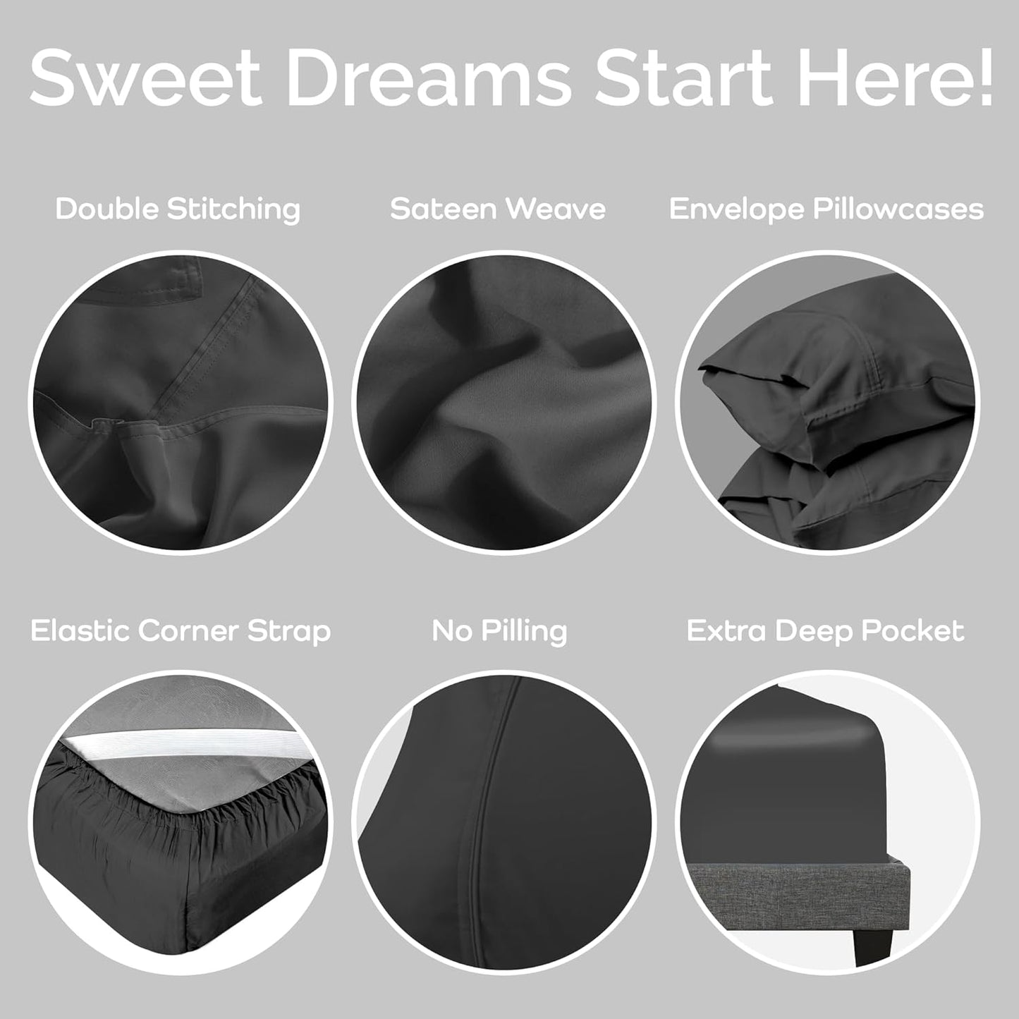 100% Viscose from Bamboo Sheets Queen Size, Super Soft Bedding Set, 4PC Cooling Sheets for Hot Sleepers, Vegan Silk Moisture Wicking, Organically Grown Bedsheet - Charcoal - 60" x 80"
