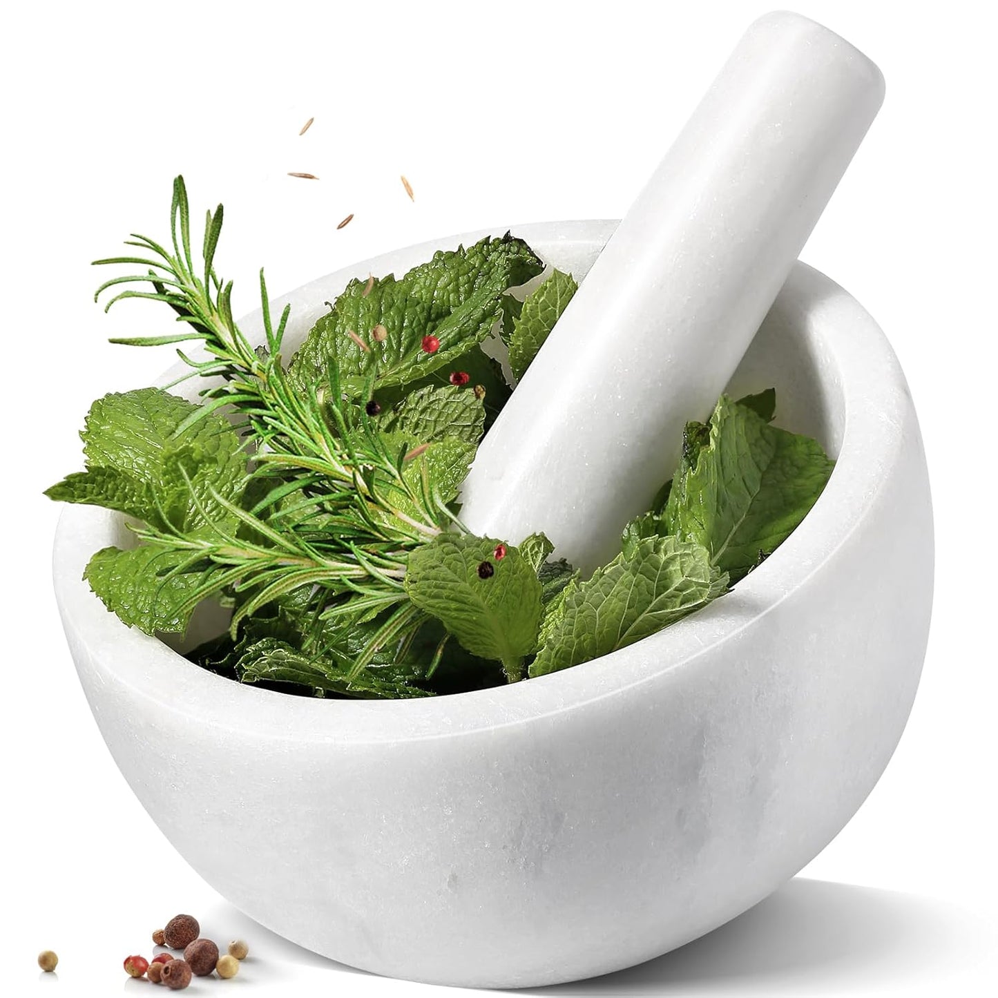 Koville Marble Mortar and Pestle Set, 6.3"-2 Cups Grinder Bowl for Guacamole, Salsa, Pill Crusher, Spice, Herb, Garlic, Nut, Heavy Duty Grinder for Kitchen(Namib Fantasy)