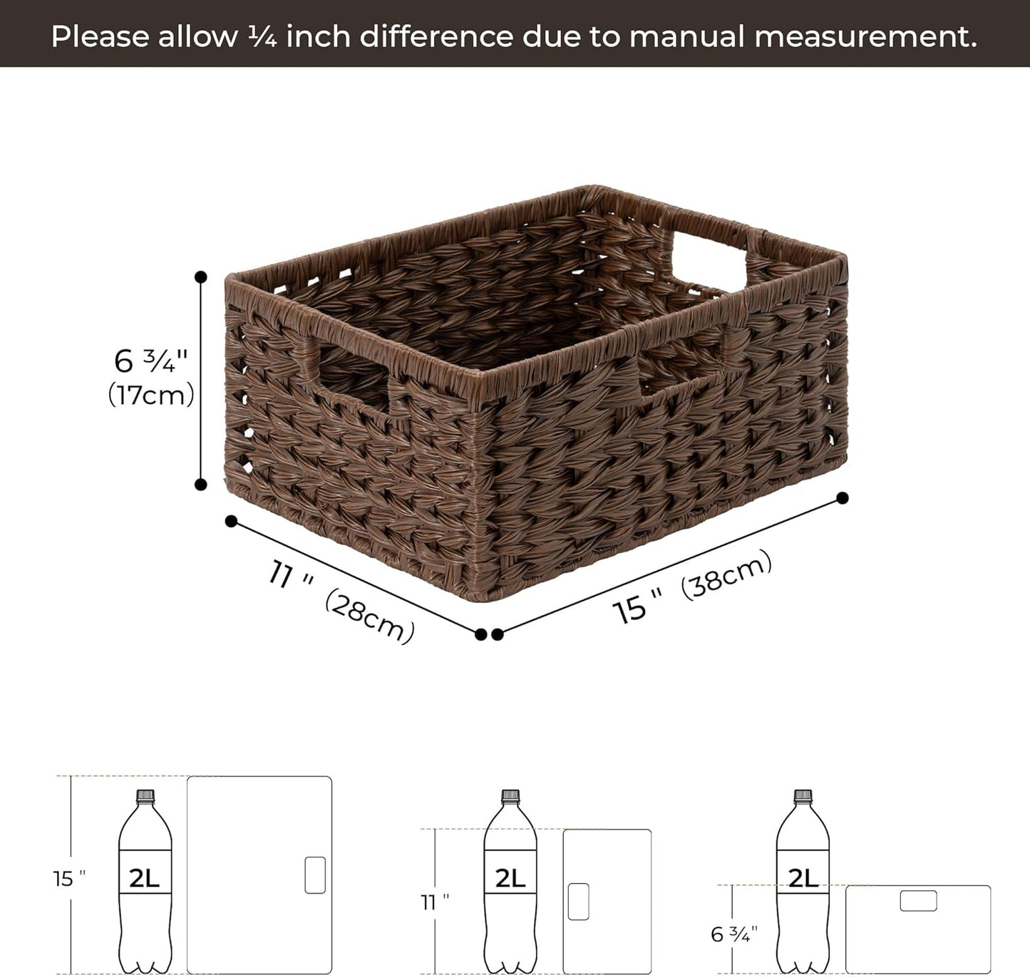 GRANNY SAYS Wicker Storage Baskets for Shelves, Waterproof Wicker Baskets for Organizing, Woven Basket for Shelves, Decorative Basket for Pantry, Brown