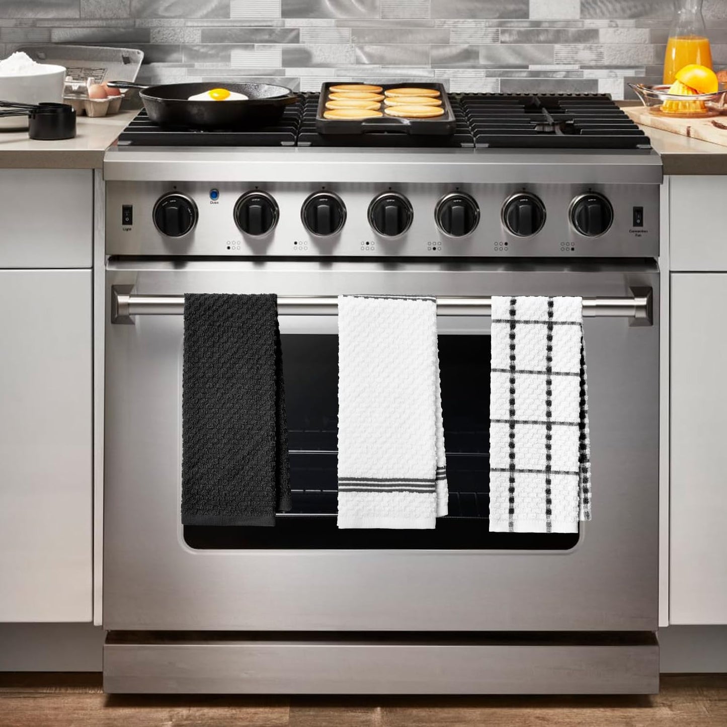 Artoid Mode Ring Spun Cotton Black Kitchen Dish Towels, 15x25 Inch Ultra Soft Absorbent Quick Drying Household Cleaning Tea Towels Bar Towels Set of 6