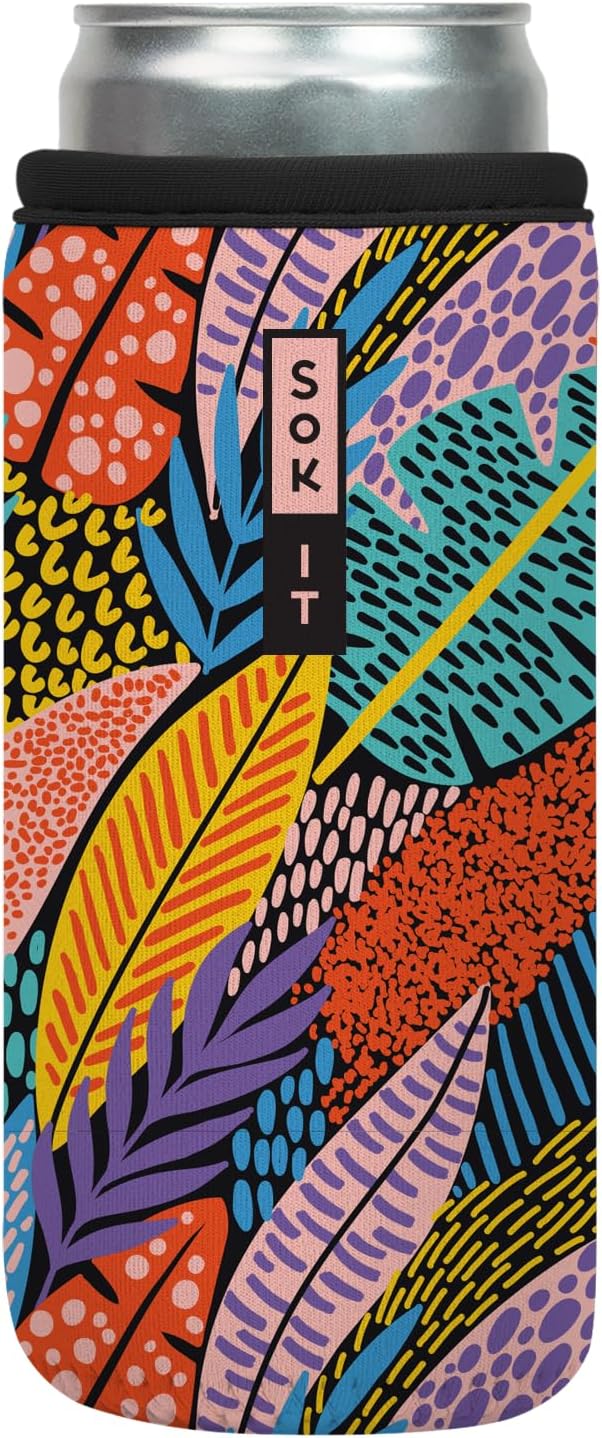 Sok It CanSok Sleeve for Beer & Soda Insulated Neoprene Cover (Feathered Foliage, 12oz Slim Can Sleeve)