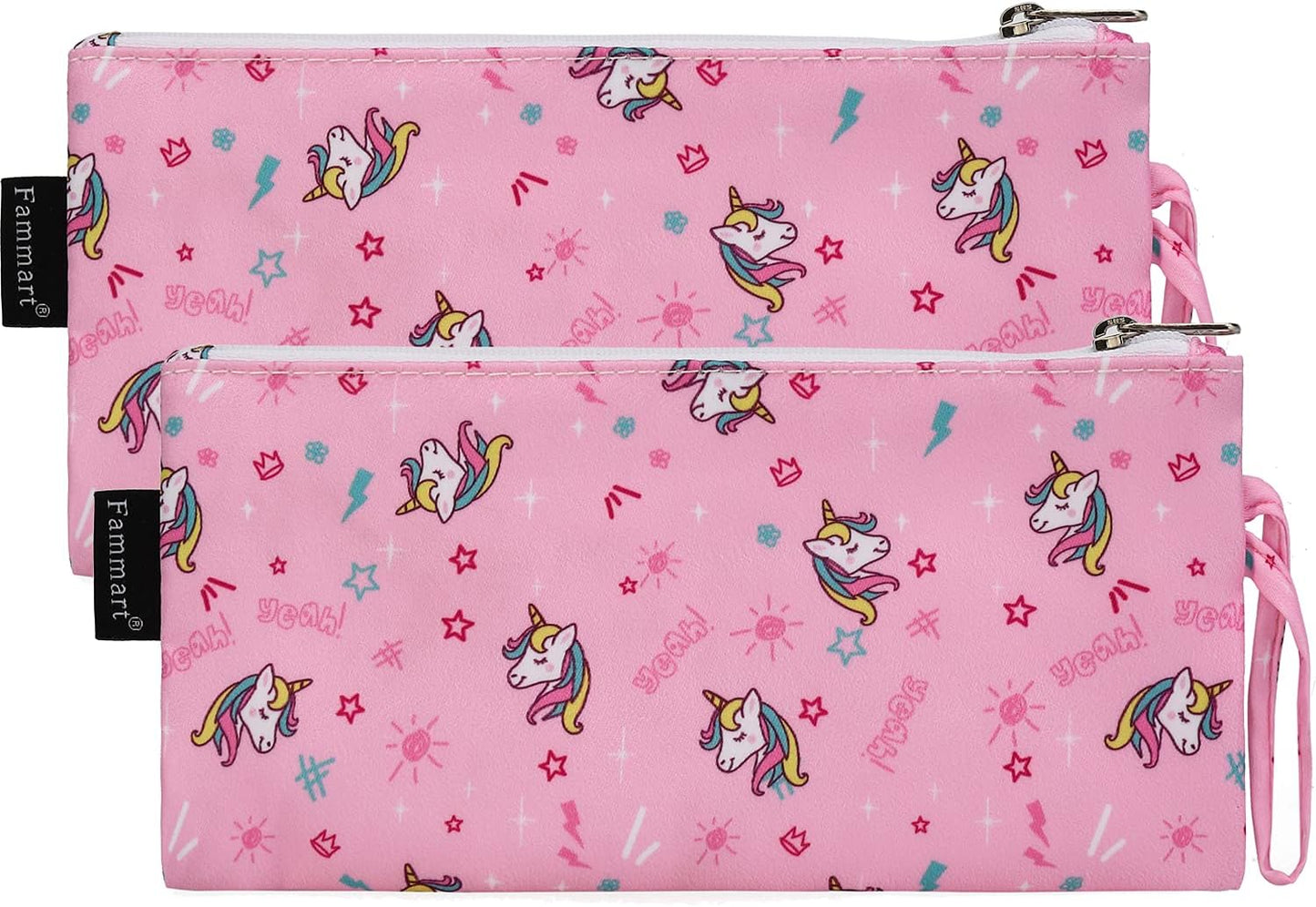 Reusable Sandwich Bag/Snack Bag for Kids & Adults, Dual Layer Lunch Bag with Handle, Washable, Food Safe, BPA Free (2-Pack, Unicorn)