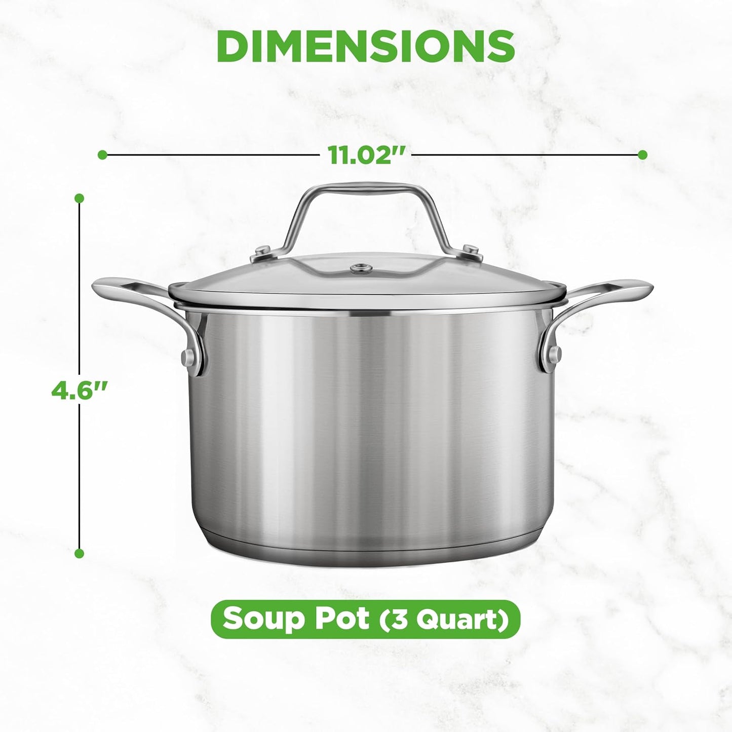 NutriChef 3-Quart Stainless Steel Pot with Glass Lid - 18/8 Food Grade Heavy Duty Cookware Stockpot for Stews, Simmering & Soups, Dishwasher Safe, For Induction, Gas & Ceramic Cooktops - NCSP3
