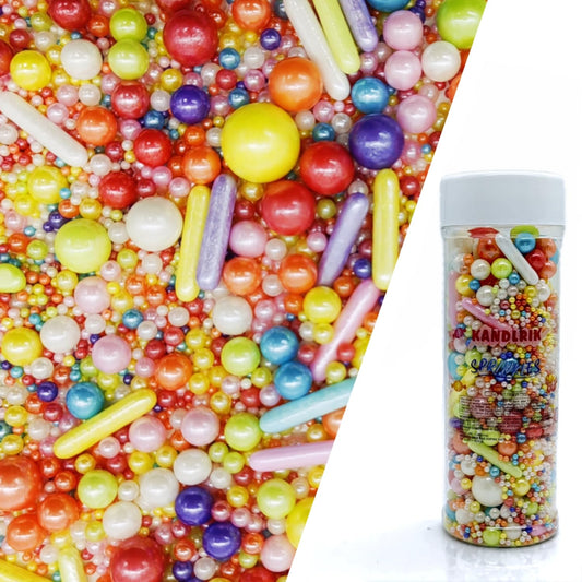 Rainbow Sprinkles Candy Mix Size Edible Pearls Cake Decorations Cupcake Toppers Cookie Decorating Perfect for Wedding Party Valentine Halloween Christmas Supplies 4.58OZ