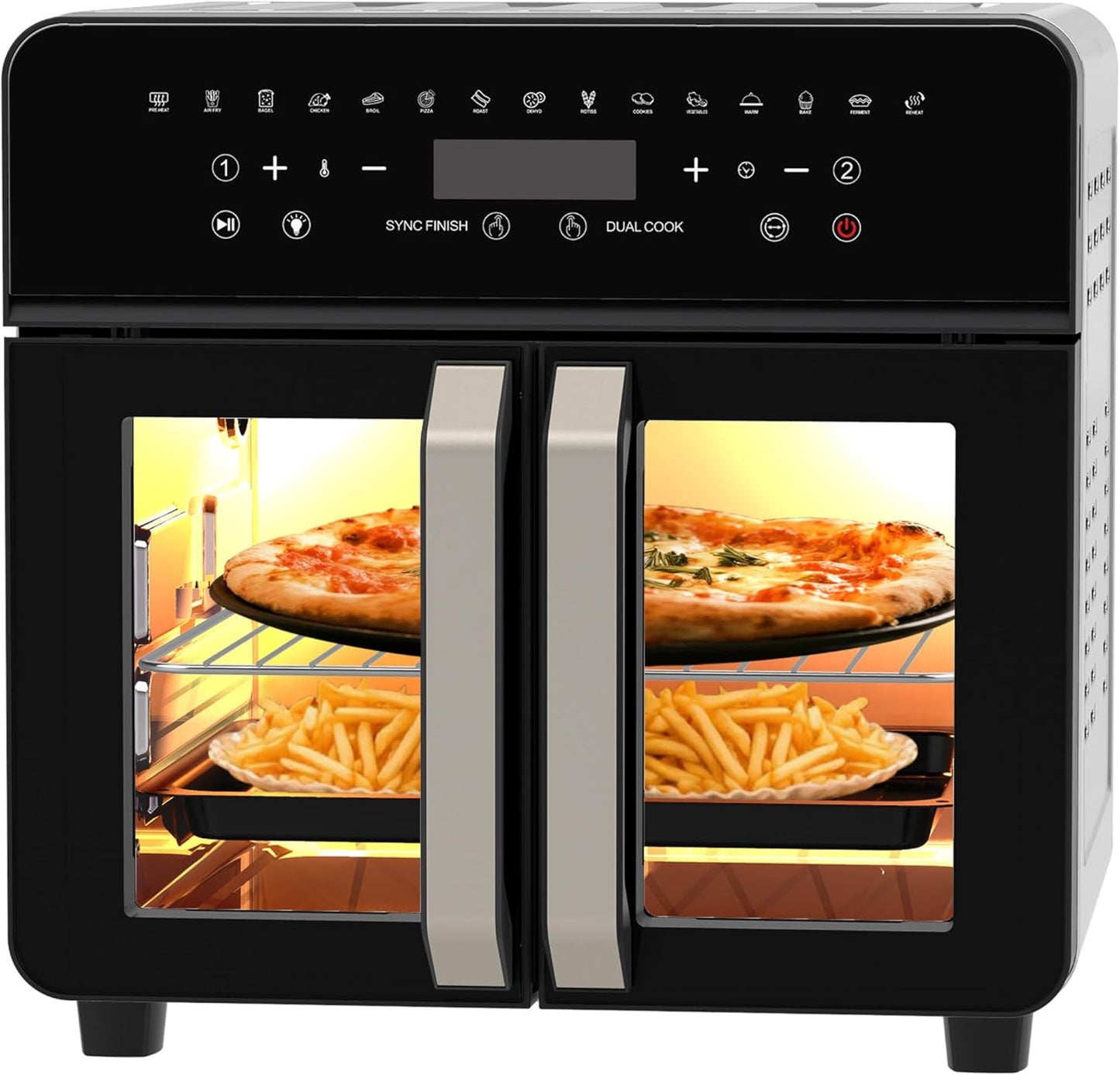 Air Fryer Toaster Oven Combo, 24 QT Fench Door Countertop Toaster Oven, 360 Degree Air Flow, 15 Cooking Functions, Digital Controls, 13 Accessories Included, Stainless Steel Finish