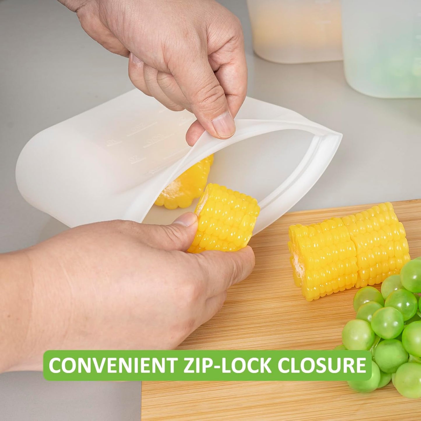 Reusable Storage Bag, 8 Pack 100% Silicone Food Storage Bags Stand Up Silicone Zip Lock Bags for Food Container, Freezer Microwave Oven Dishwasher Safe, 4 Medium 2 Small 2 Extra Small, Translucent