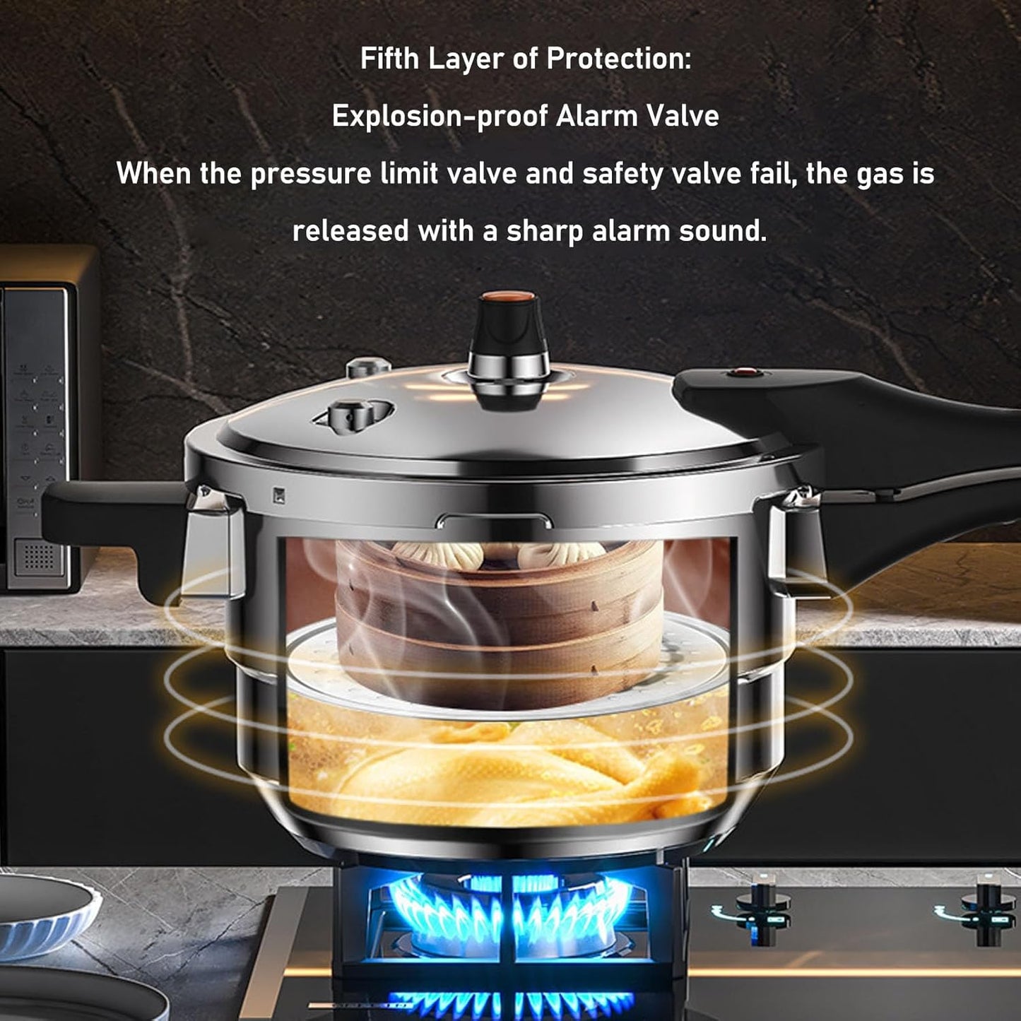 80Kpa Pressure Cooker Stainless Steel 8L Large Capacity, Pressure Canner with Steaming Rack Compatible with Gas & Induction Cooker (8L)