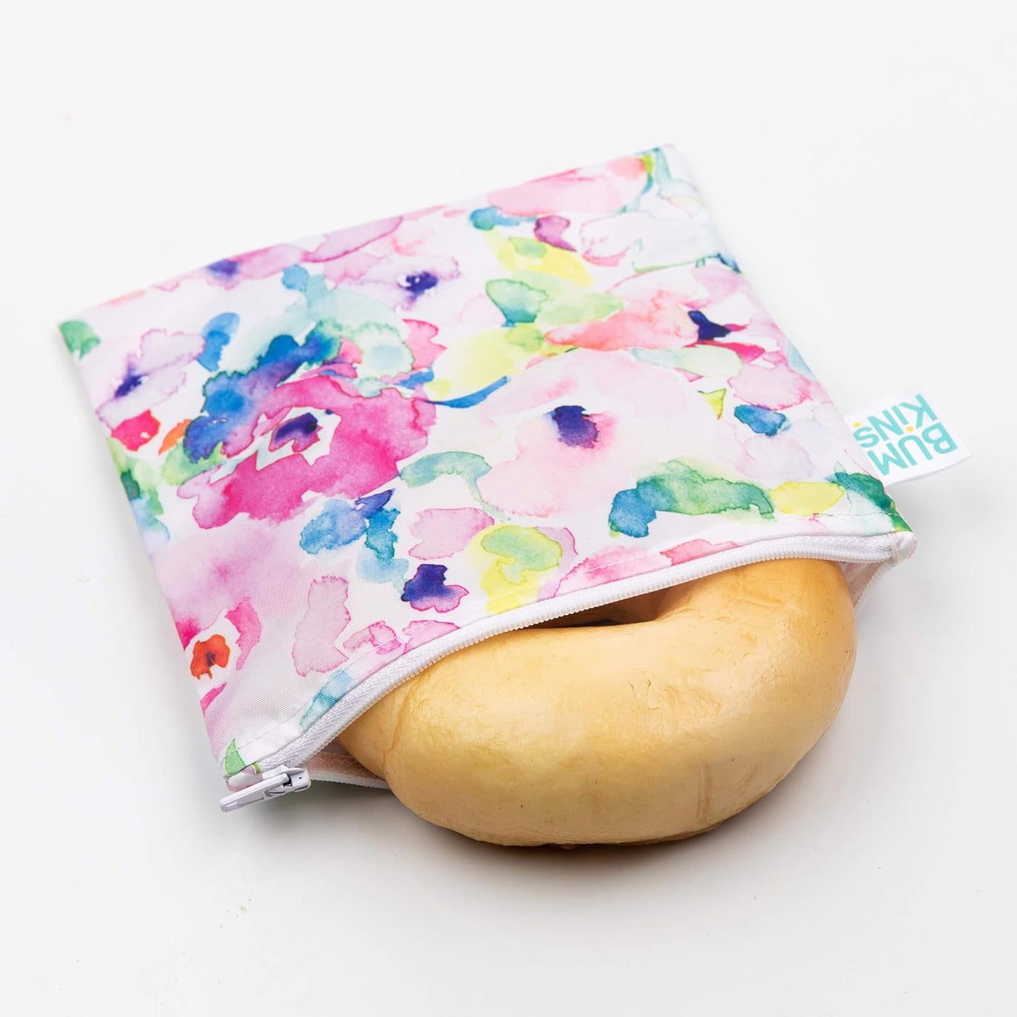 Bumkins - Cloth Snack & Sandwich Bags - For Storage, Travel, Food Prep, Lunch - Reusable, Water Resistant, Dishwasher Safe - Snack Bags for Kids - Zipper Closure - Watercolors & Brushstrokes - 4 Pack