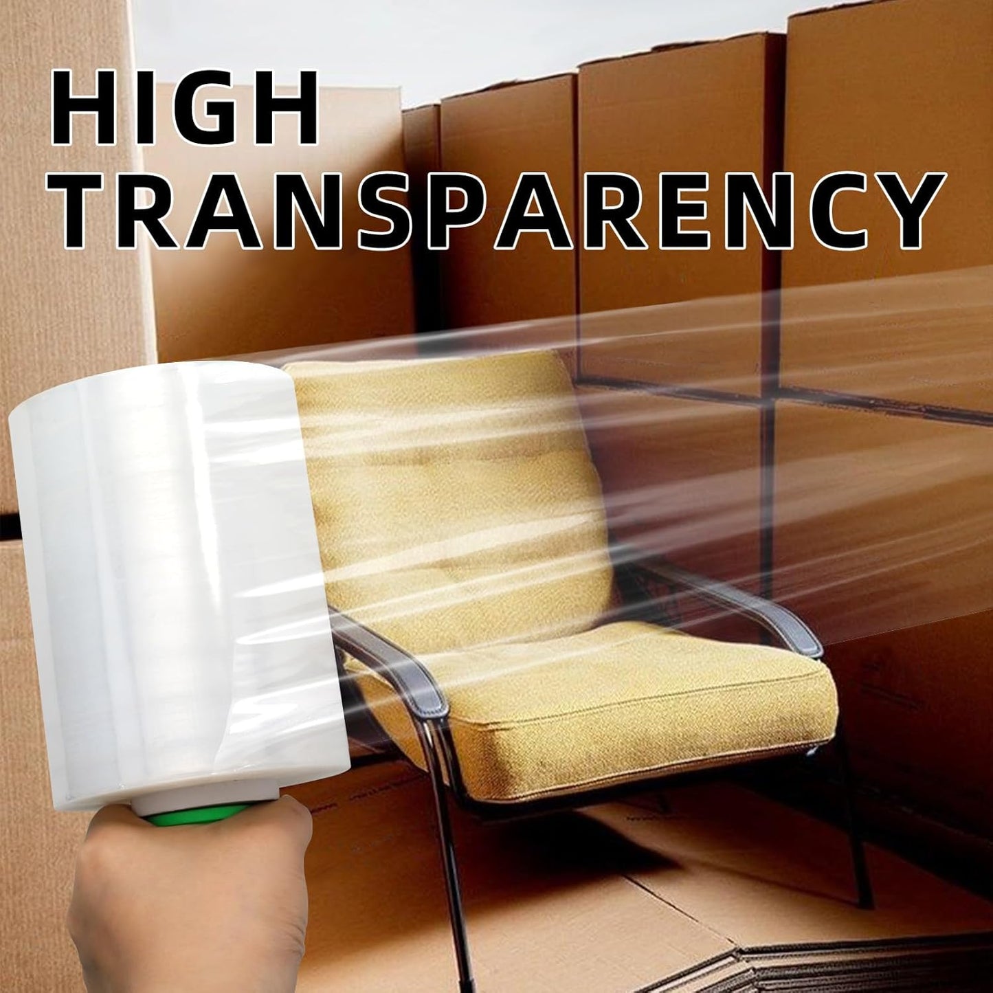 ROSEUP Clear Stretch Wrap Film 5" x 1000ft Roll with Handle, 80 Gauge Thick Cling Plastic Wrap for Moving, Pallet Wrap, Self Adhering Packaging Heavy Duty Shrink Film, 4 Pack