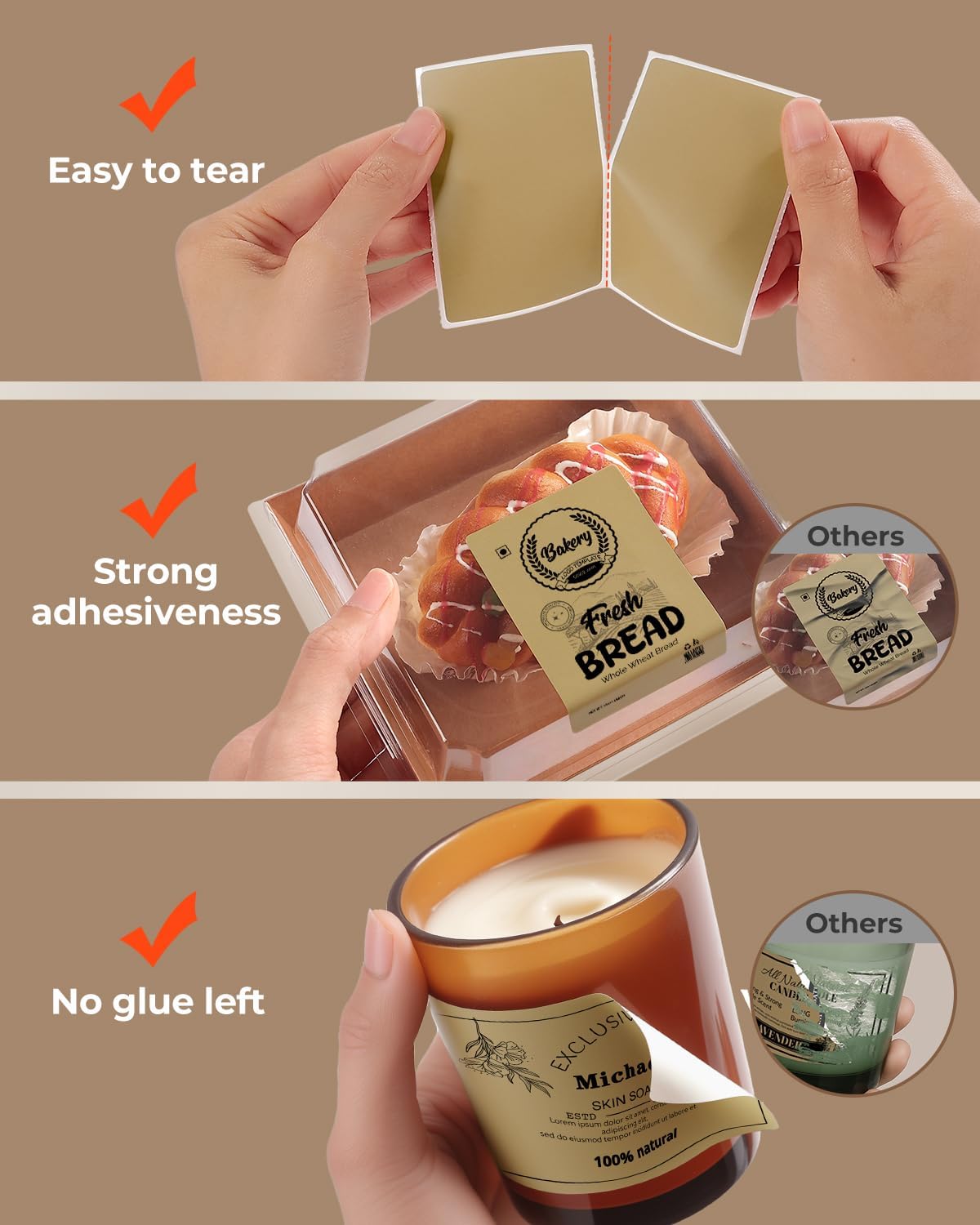 MUNBYN 3x2 Inch Brown Thermal Labels, Thermal Sticker Labels for Price, Barcode, Mailing, Name, 500 Sheets/1 Roll