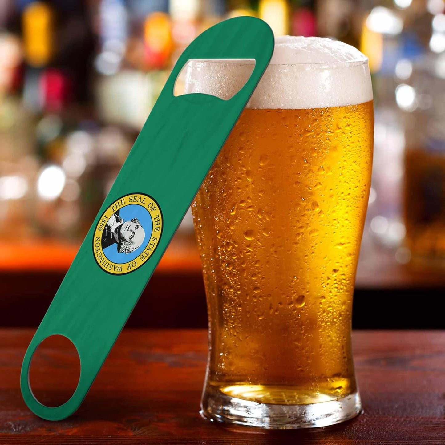 Washington State Flag Stainless Steel Bottle Opener American Flag Green Flat Beer Bottle Opener Keychain for Home Kitchen Bar Restaurant Party Birthday Gift