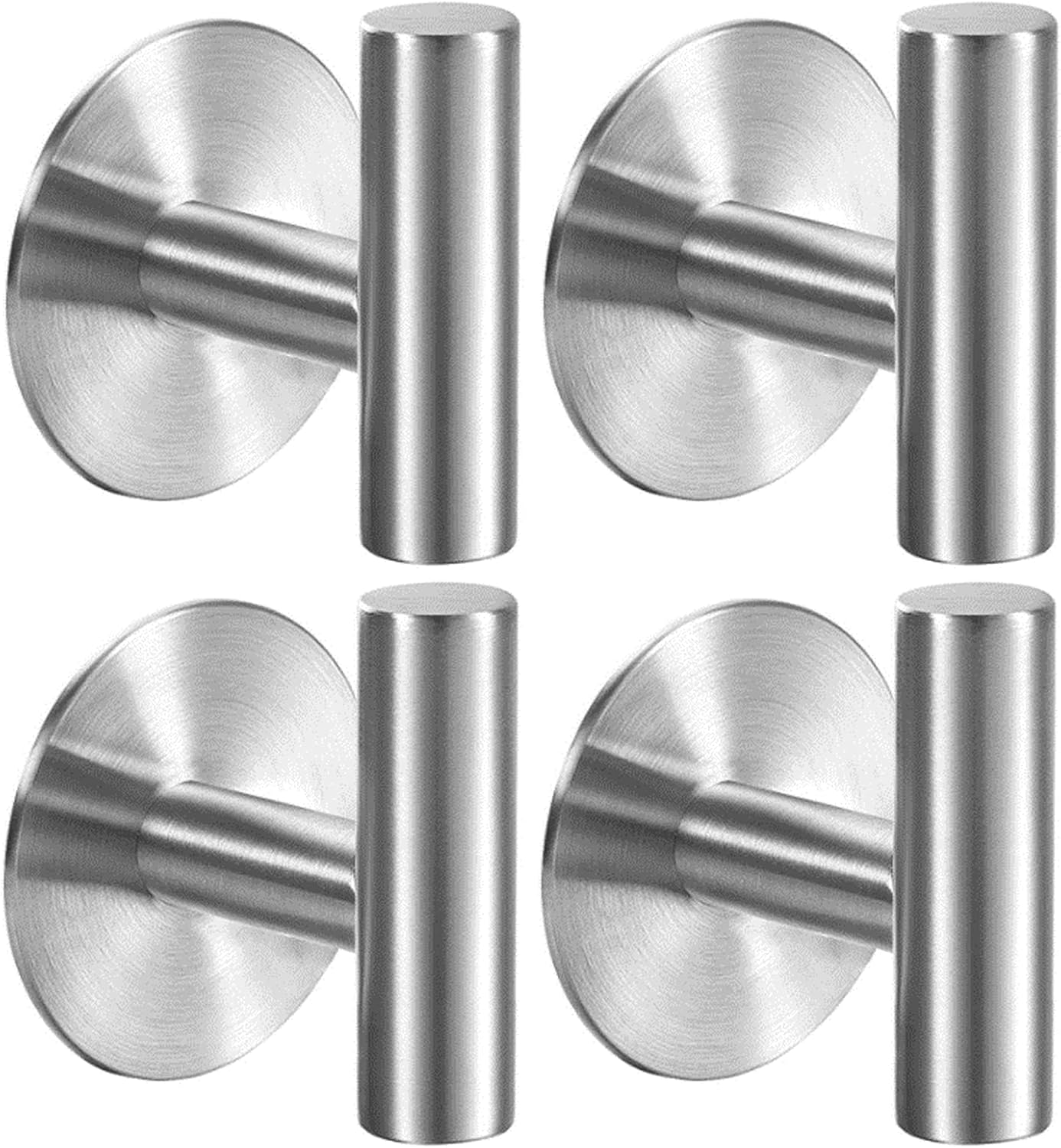 Adhesive Hooks Heavy Duty Wall Hooks Stainless Steel Waterproof Shower Hooks, Adhesive Holders Coat Robe Hooks for Hanging, Wall Mounted Towel Hooks for Bathroom Kitchen - 4 Pack