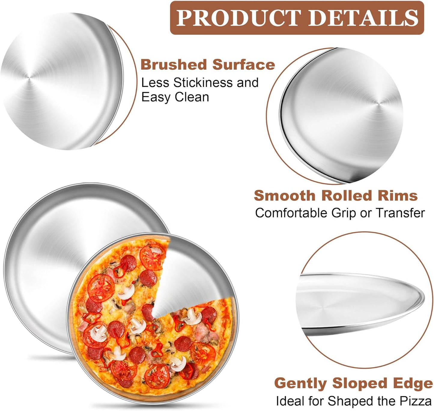 TeamFar Pizza Pan, 9 Inch Stainless Steel Pizza Trays, Small Round Pizza Plate for Toaster Oven Kitchen Home Baking Cooking Serving, Healthy & Sturdy, Easy Clean &Dishwasher Safe, Set of 6