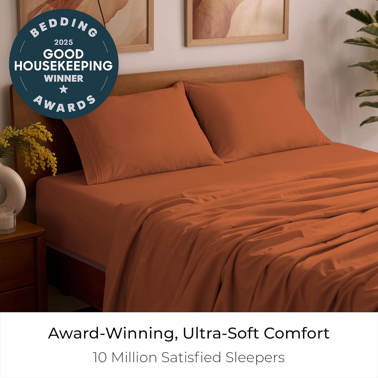 Mellanni Queen Sheets Set - 4 PC Iconic Collection Bedding - Hotel Luxury, Extra Soft, Cooling Bed Sheets - Wrinkle, Fade, Stain Resistant (Queen, Terracotta)