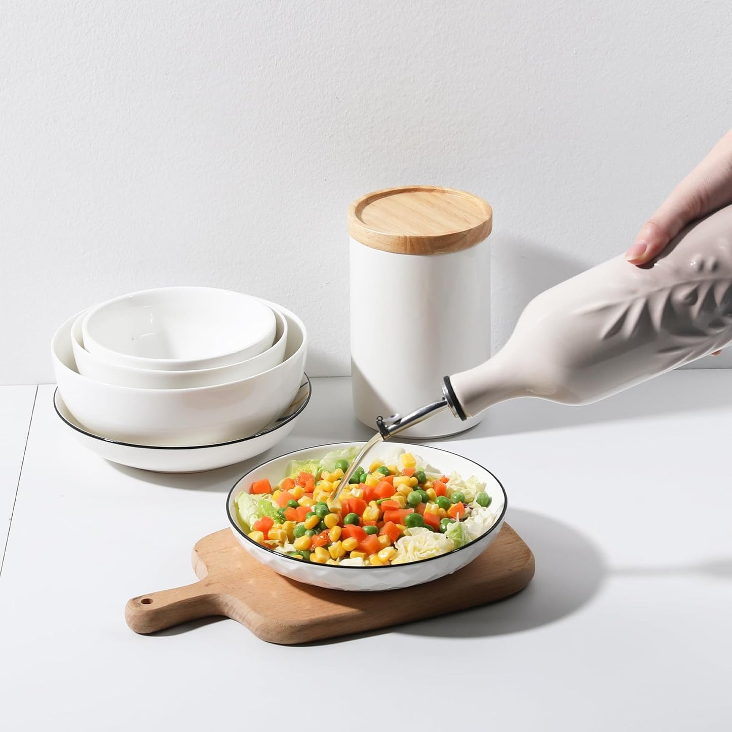 Sweejar Ceramic Olive Oil Dispenser Bottle, 24 Oz Relief Opaque Oil Cruet Protects To Reduce Oxidation, Suitable for Storage Soy Sauce, Coffee Syrup, Liquids, Set of 1 (Gradient FogGray)