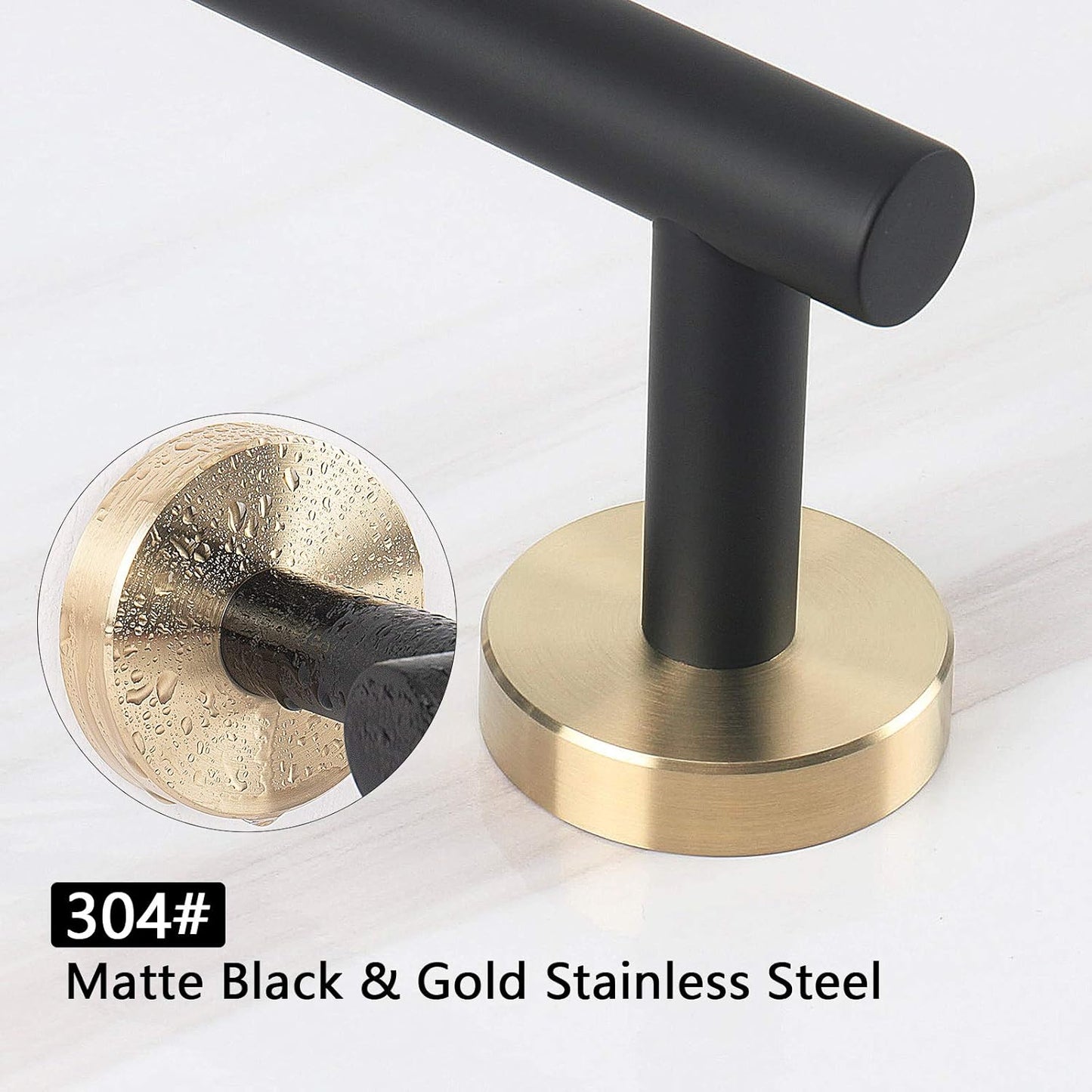 NearMoon Bath Towel Bar, Bath Accessories Thicken Stainless Steel Shower Towel Rack for Bathroom, Towel Holder Wall Mounted (1 Pack, Matte Black & Gold, 12 Inch)