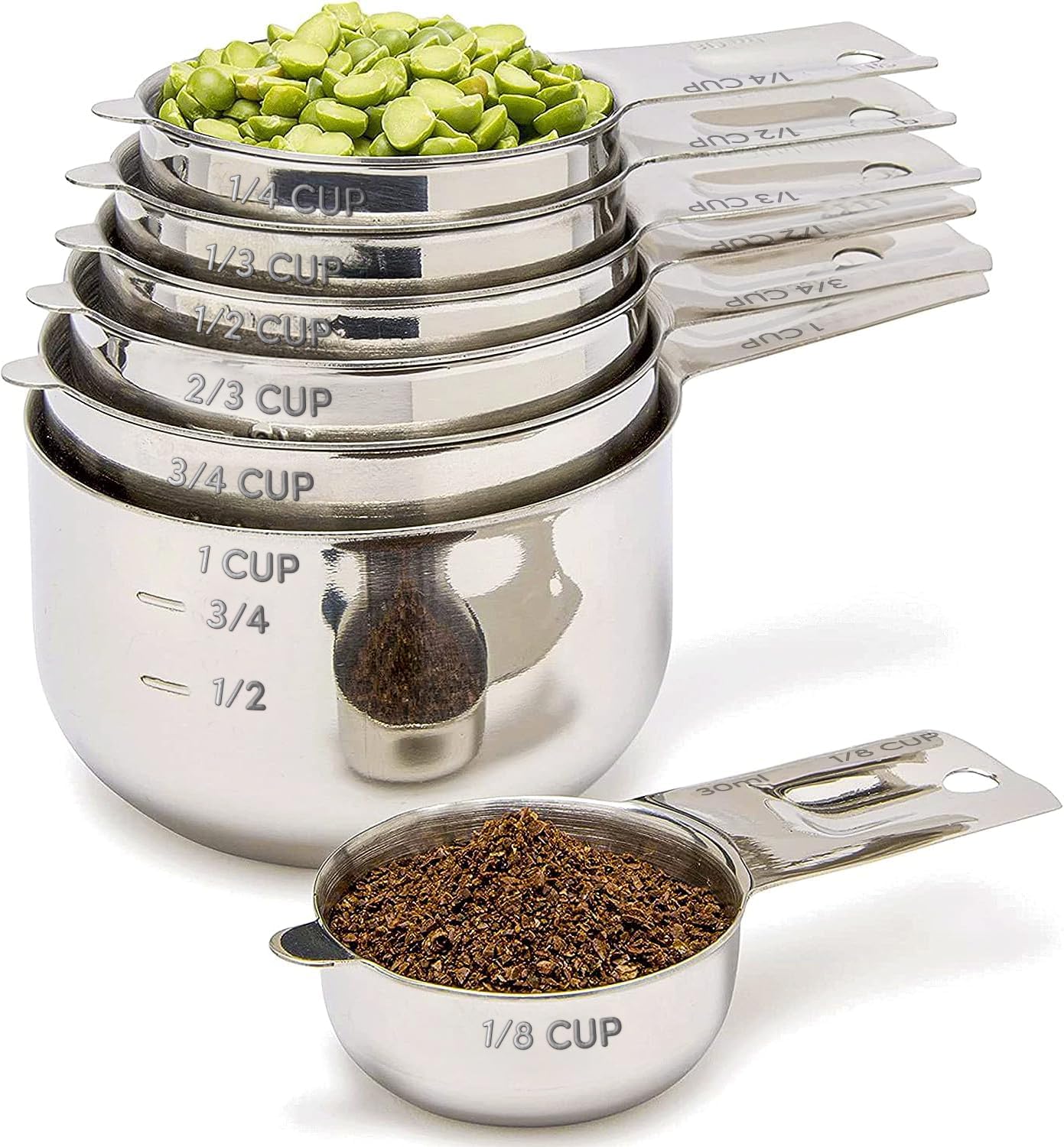 Simply Gourmet Measuring Cups Set of 7, Stackable, 304 Premium Stainless Steel, Kitchen Gadgets for Measure Liquid and Dry Ingredients, Cooking & Baking
